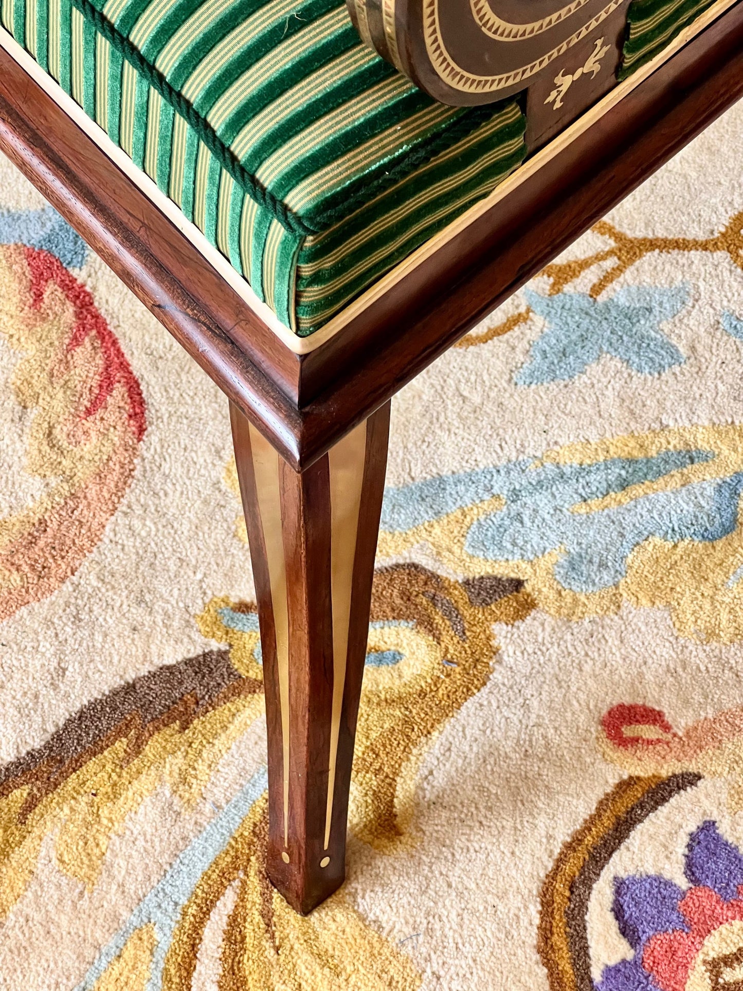 Large Regency Brass Inlaid Armchair, Attributed to George Oakley