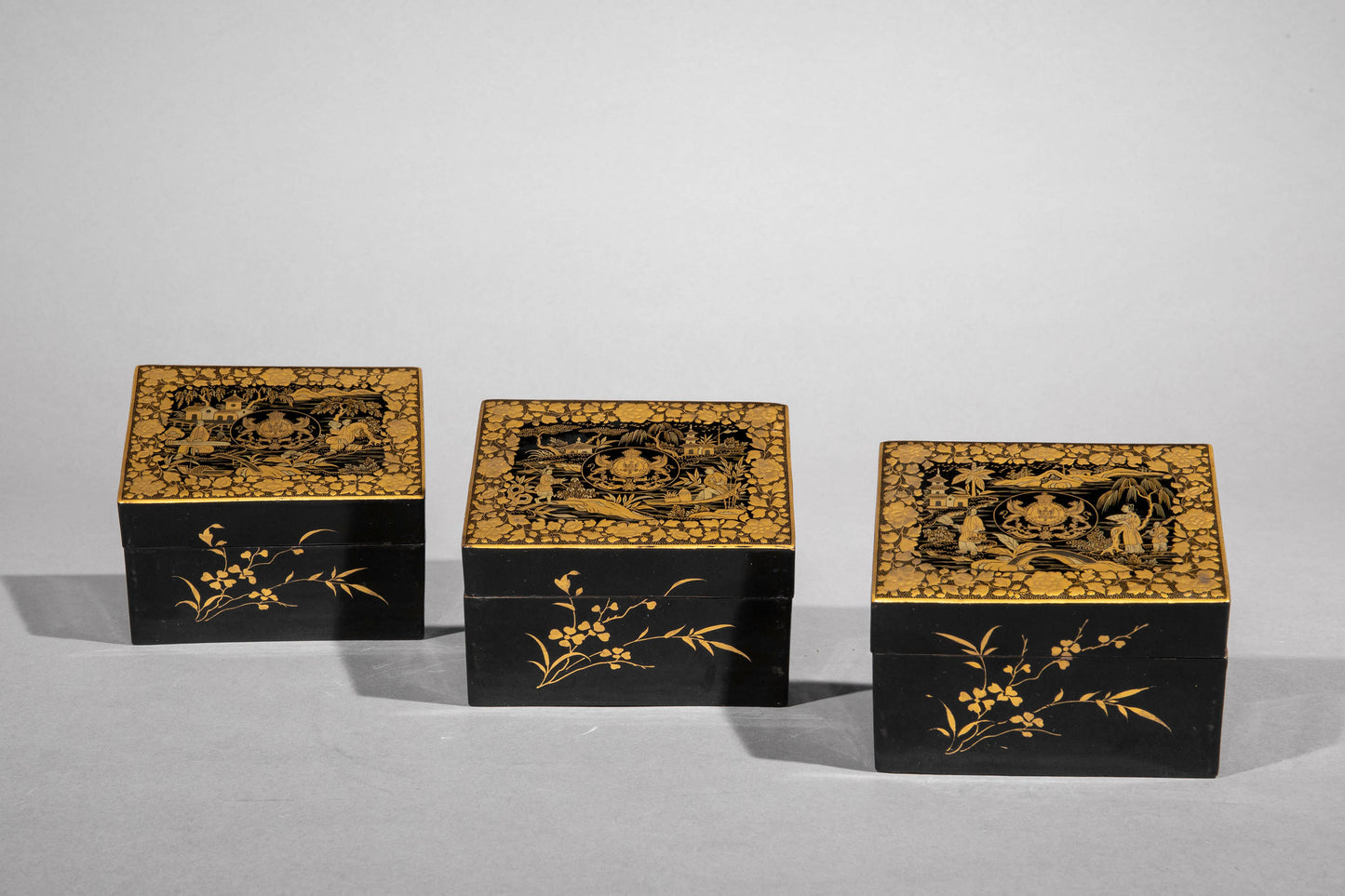 A Set of Chinese Export Armorial Lacquer Boxes