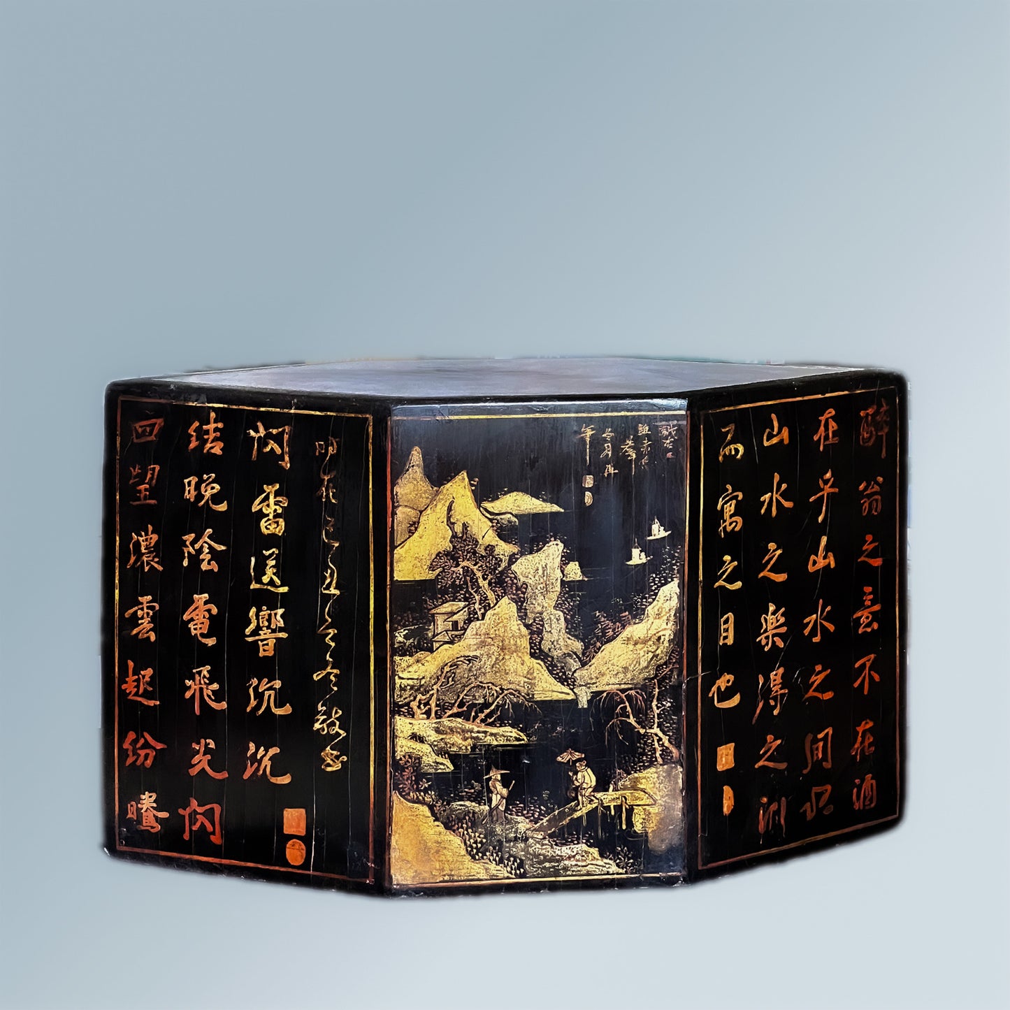 19th Century Hexagonal Chinoiserie Lacquer Stand