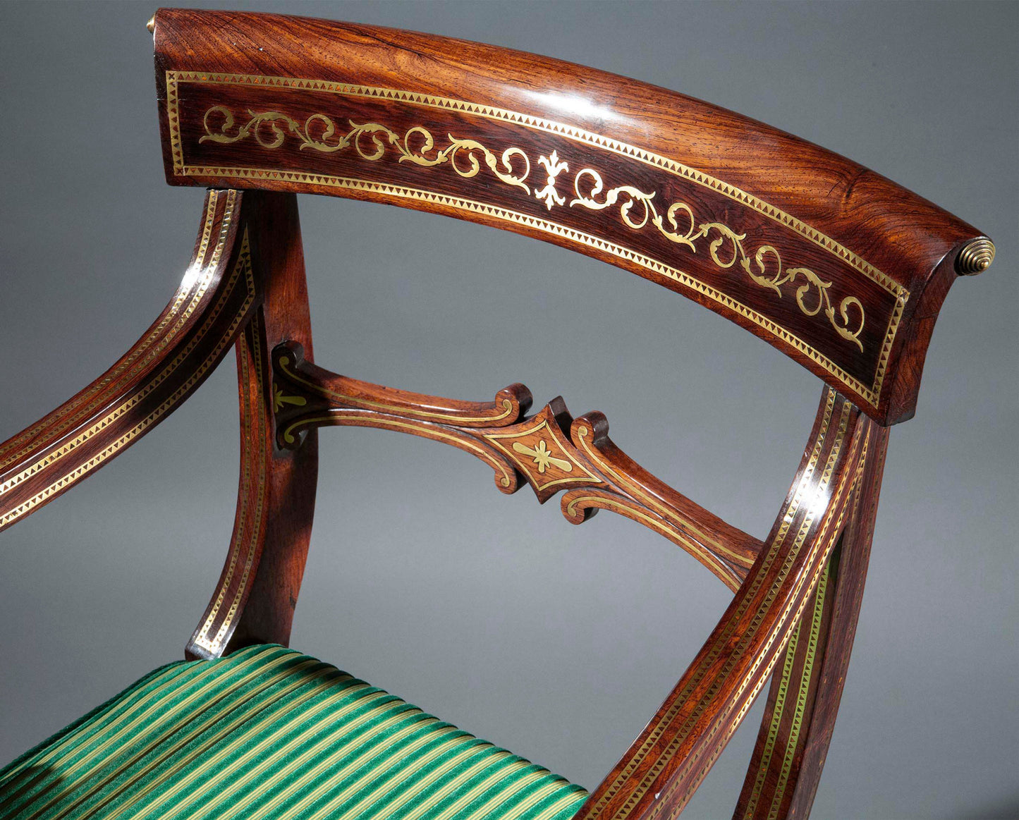 Large Regency Brass Inlaid Armchair, Attributed to George Oakley
