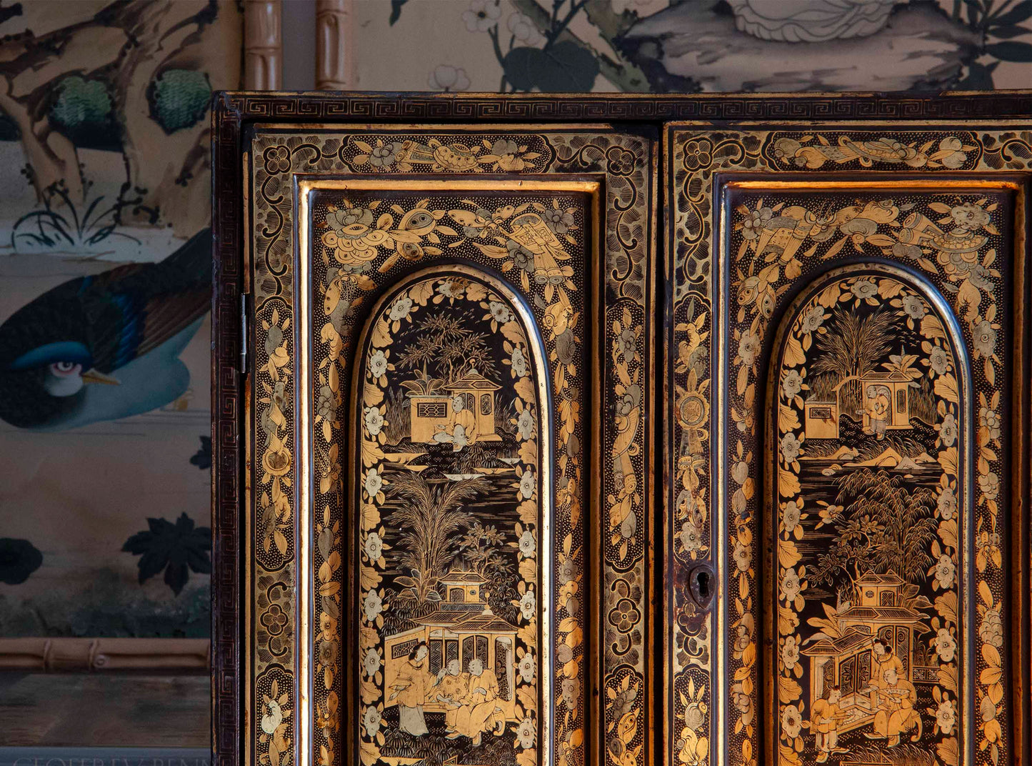Early 19th Century Chinoiserie Black Lacquer Miniature Cabinet