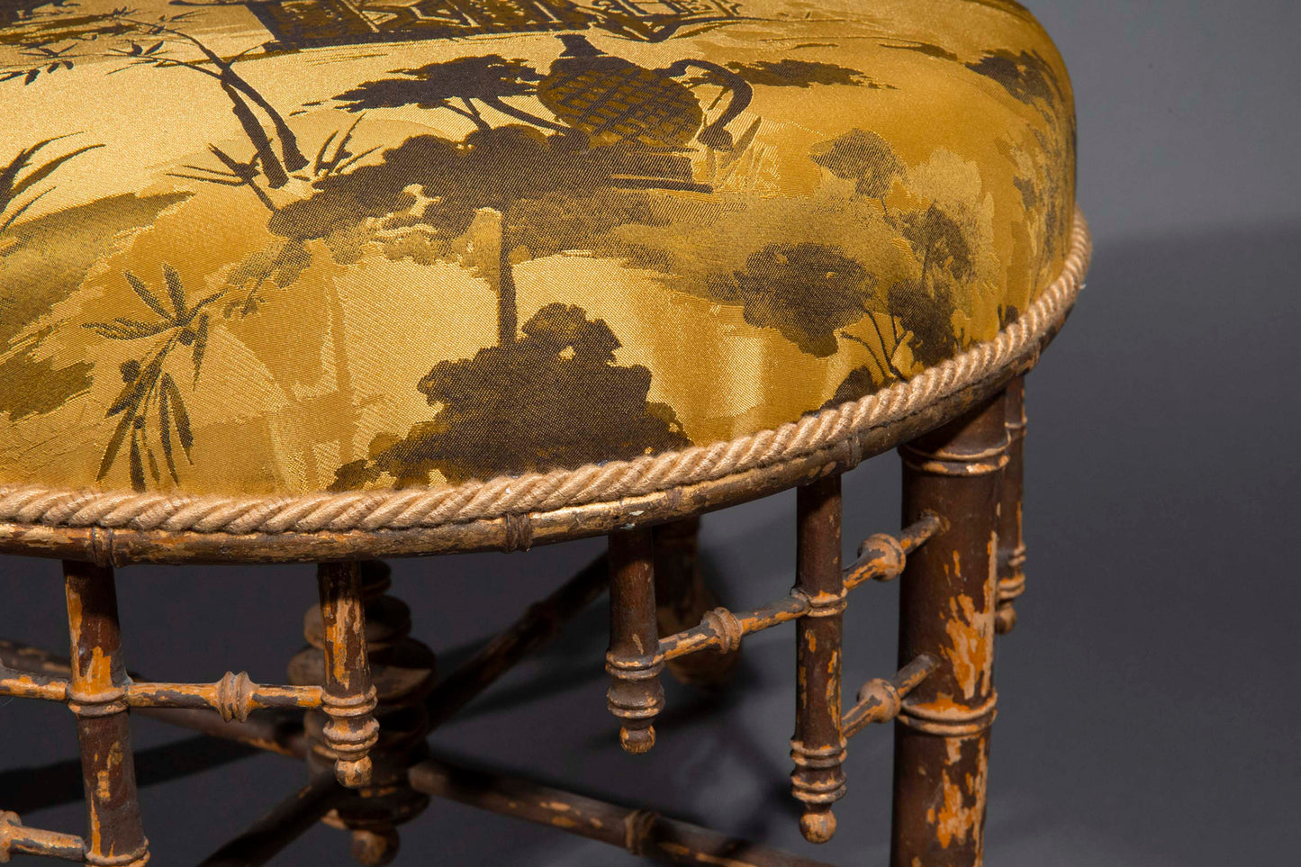 Antique Chinoiserie Faux-Bamboo Stool