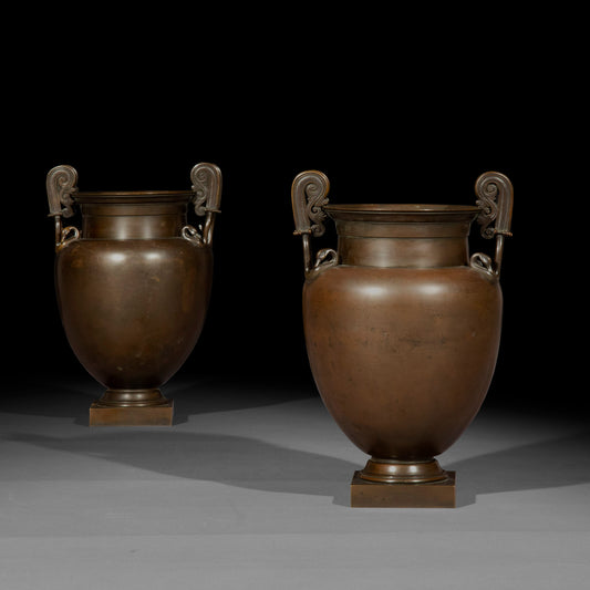 Fine Pair of 19th Century Grand Tour Bronze Volute Krater Vases