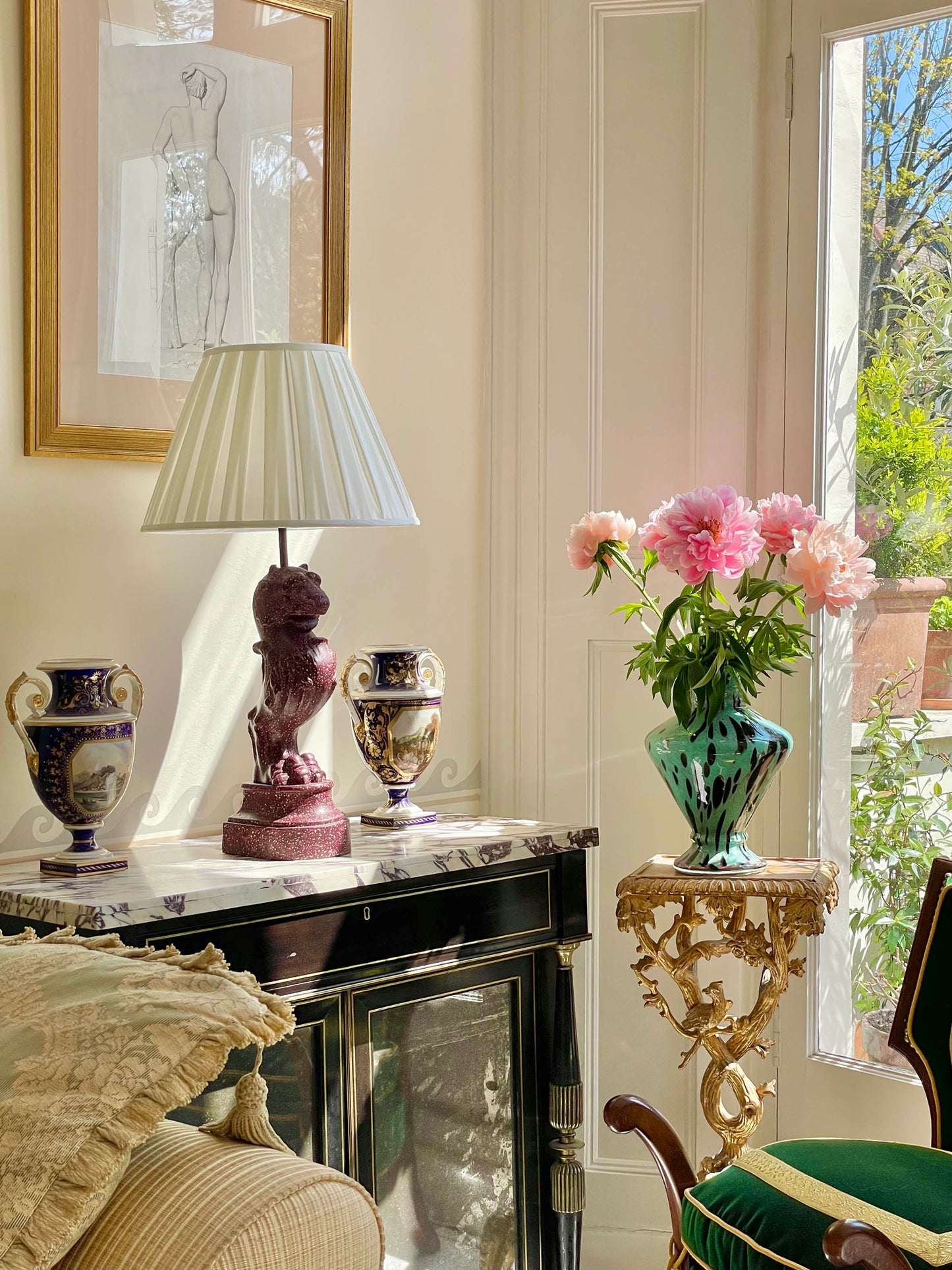 Pair of Grand Tour Faux Porphyry Table Lamps