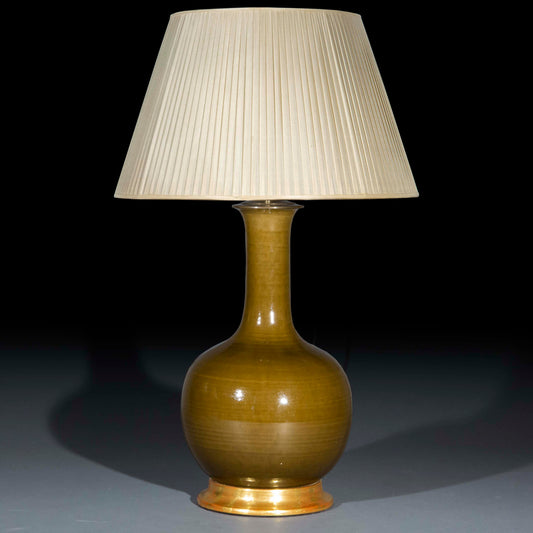 Christopher Spitzmiller Vase Lamp, Large Single Gourd, Olive Glazed