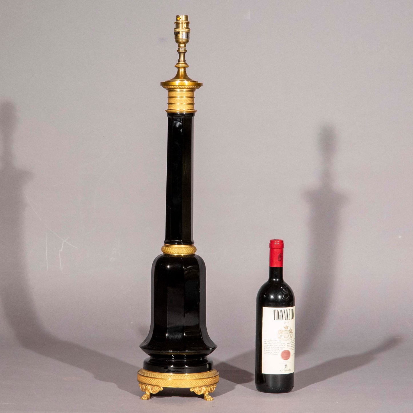 Tall 19th Century Black Glass Lamp