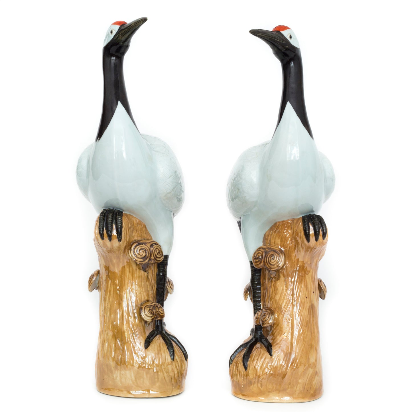 Massive Pair Of Chinese Republican Porcelain Glazed Cranes