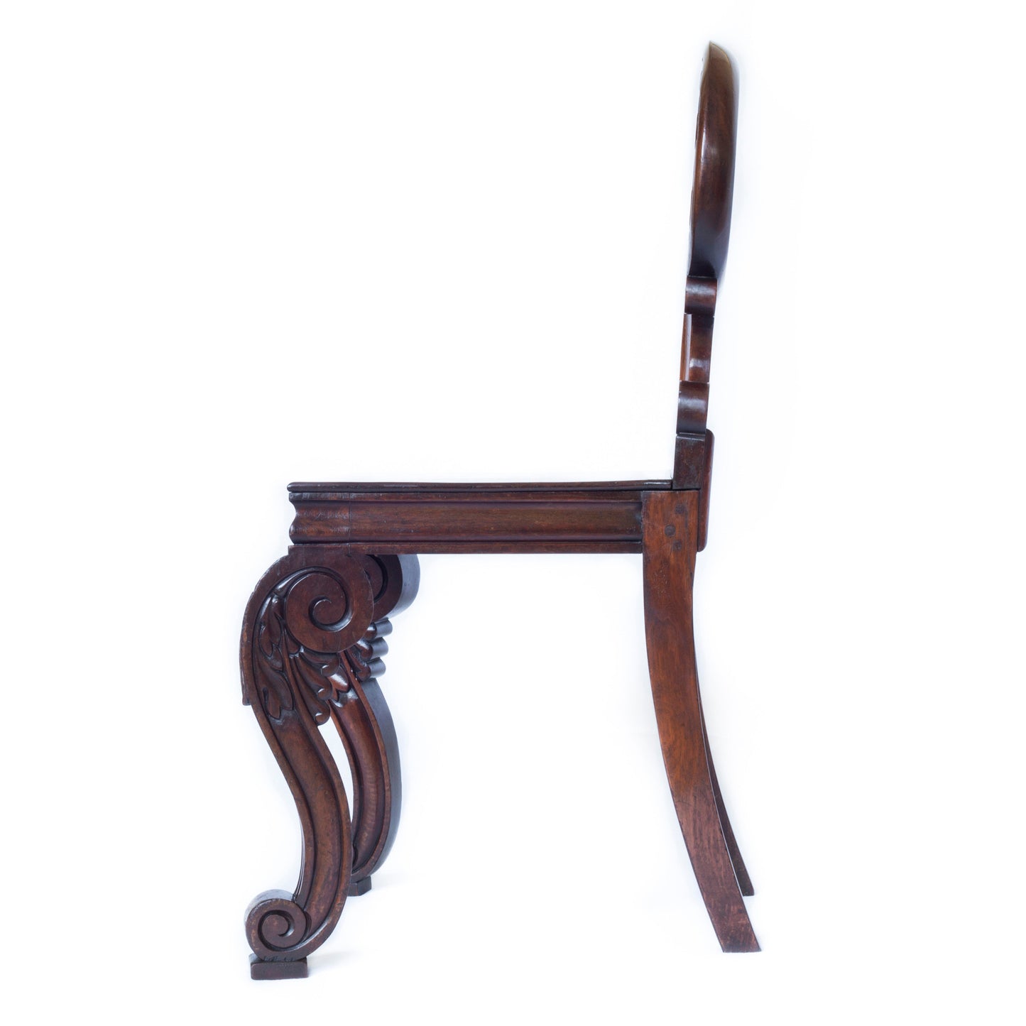 Rare Pair of Regency Scallop Back Hall Chairs