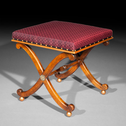Regency Parcel-Gilt X-Frame Stool with Brass Mounts