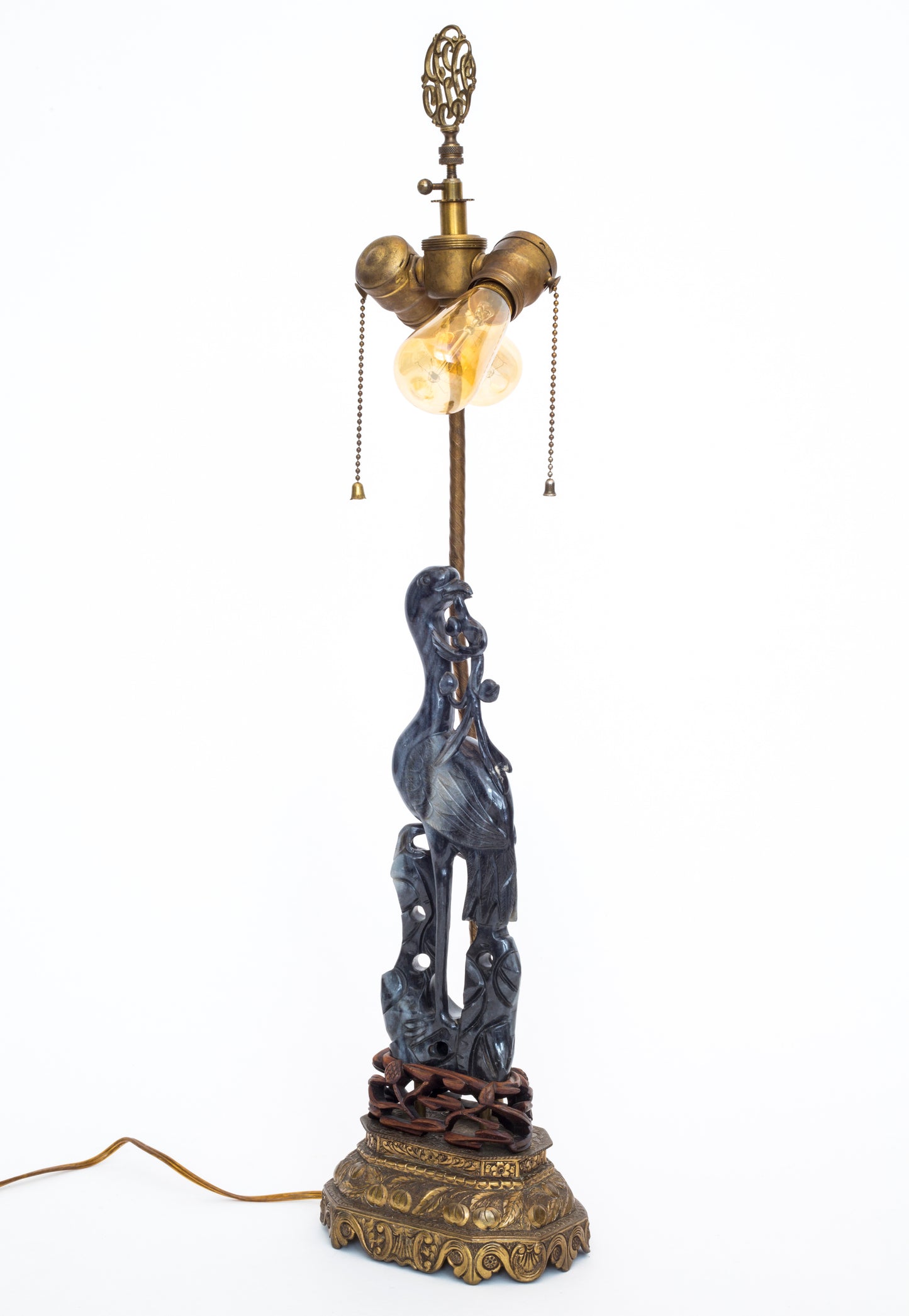19th Century Chinese Carved Hardstone Crane Table Lamp