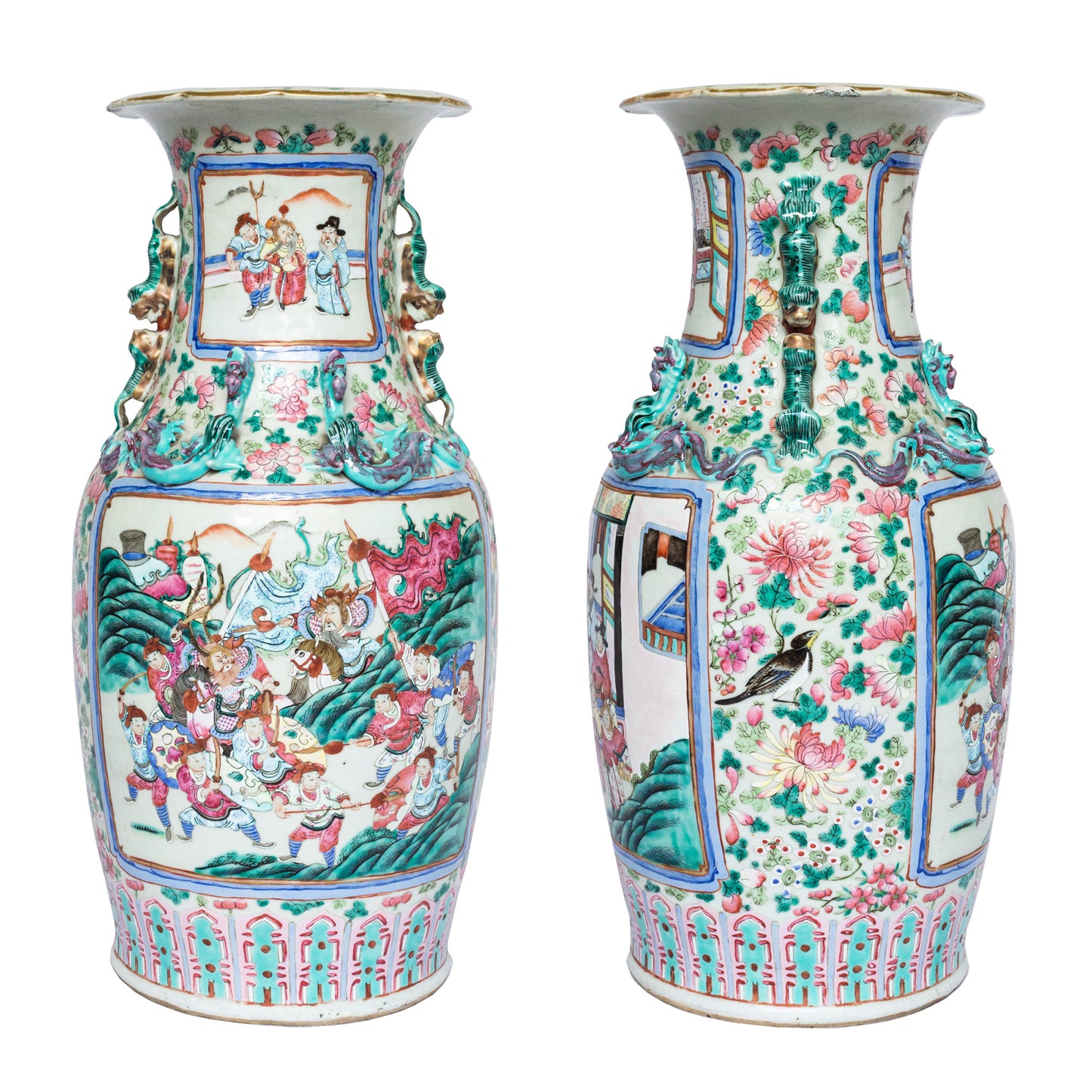 Close Pair of Large Chinese Famille Rose Vases