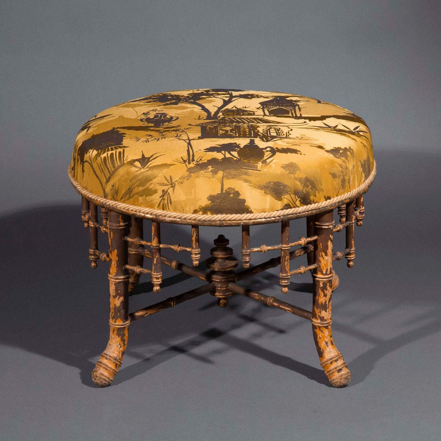Antique Chinoiserie Faux-Bamboo Stool