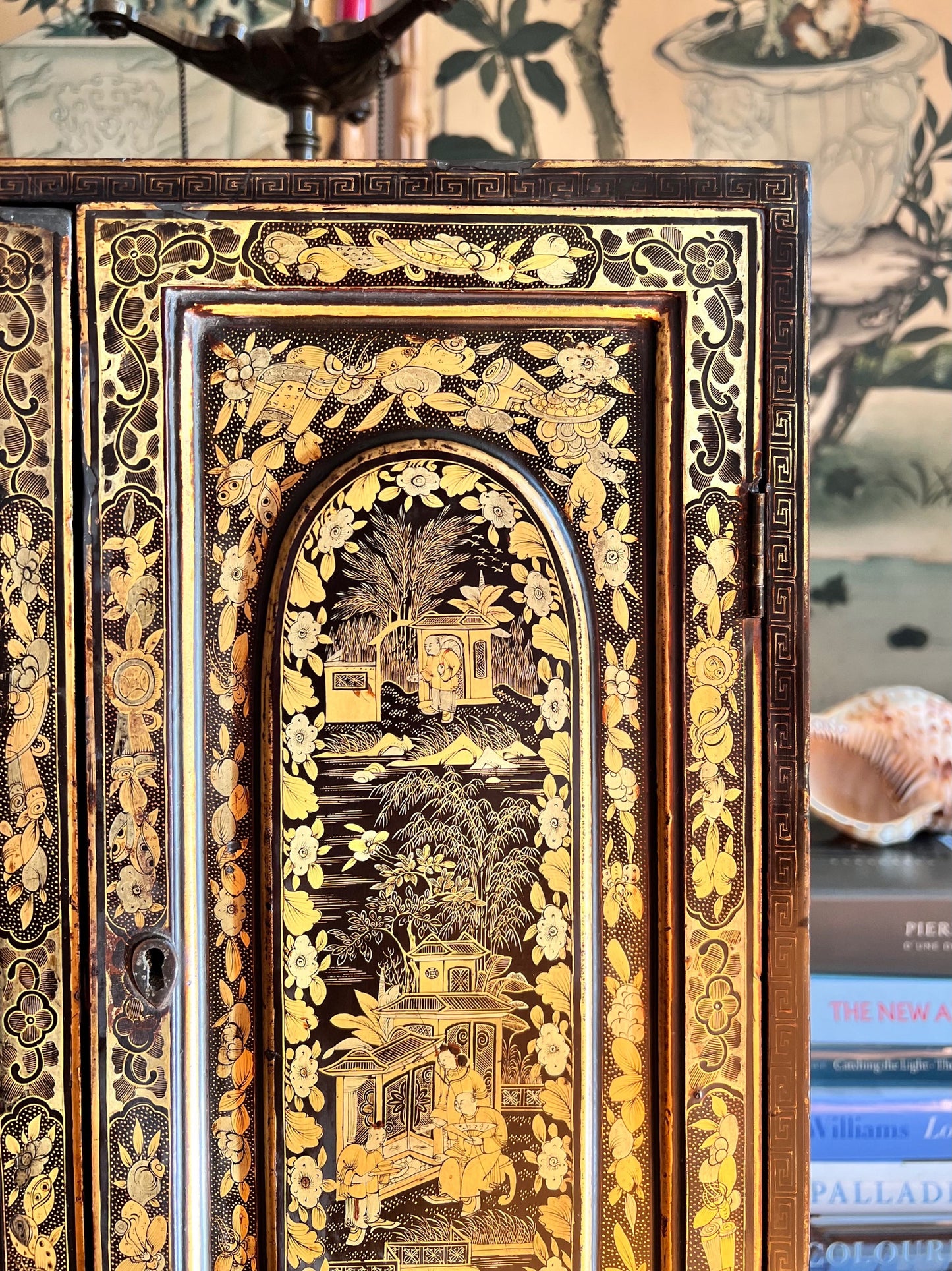 Early 19th Century Chinoiserie Black Lacquer Miniature Cabinet