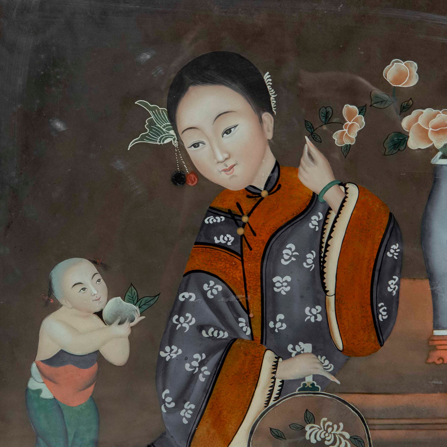 Pair of Early 20th Century Chinese Reverse Glass Paintings
