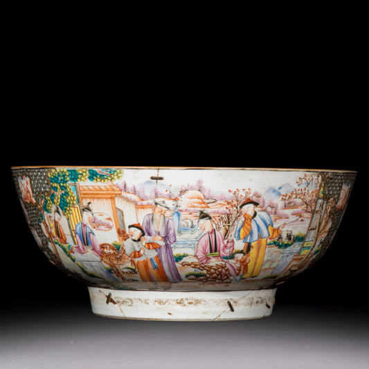 18th Century Chinese Export Porcelain Bowl with Old Riveted Repairs