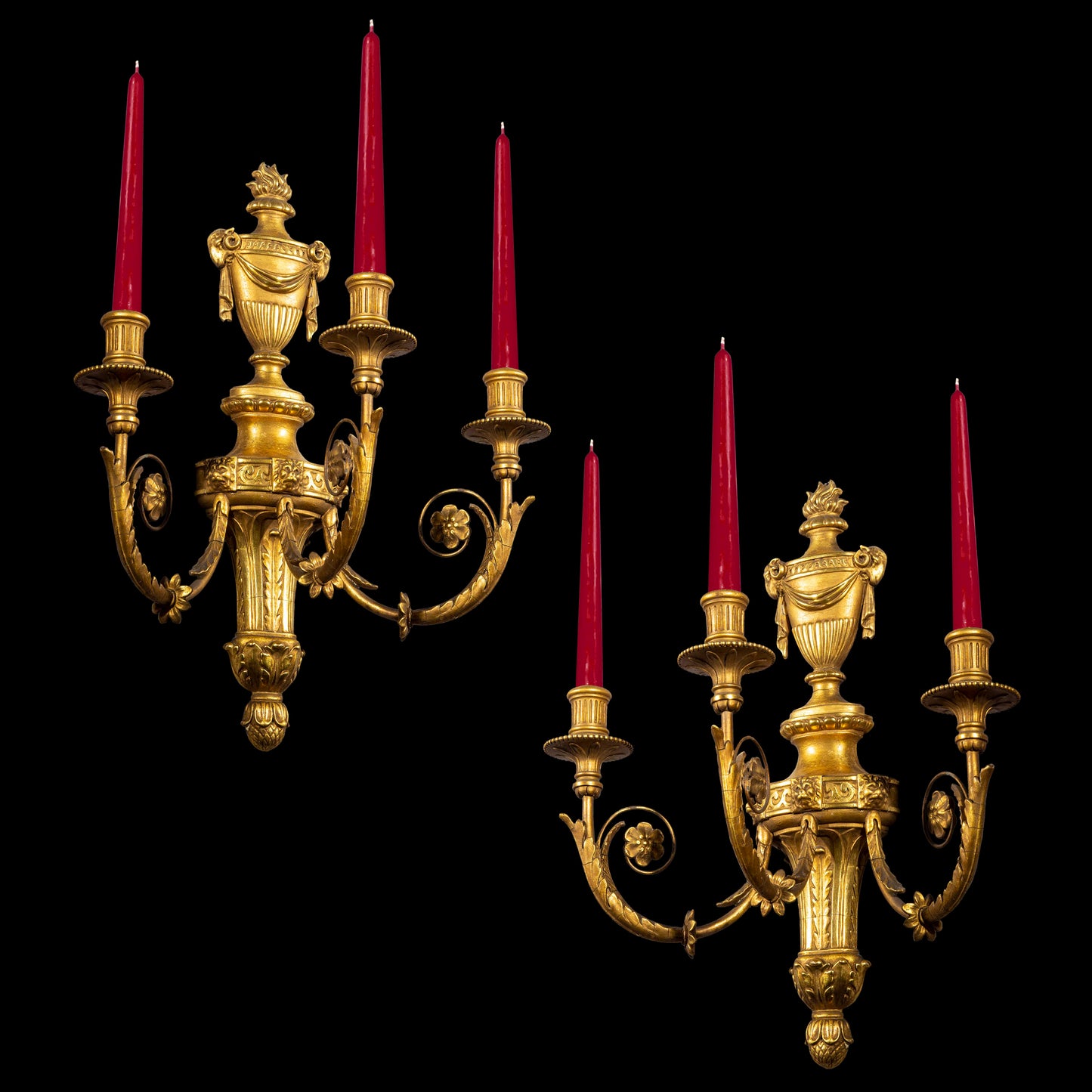 Pair of Robert Adam Style Giltwood Wall Sconces