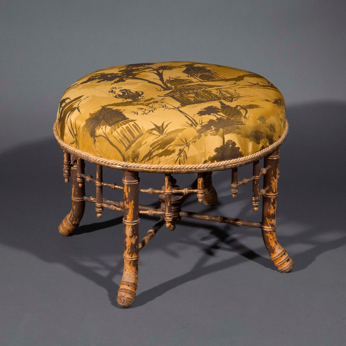 Antique Chinoiserie Faux-Bamboo Stool