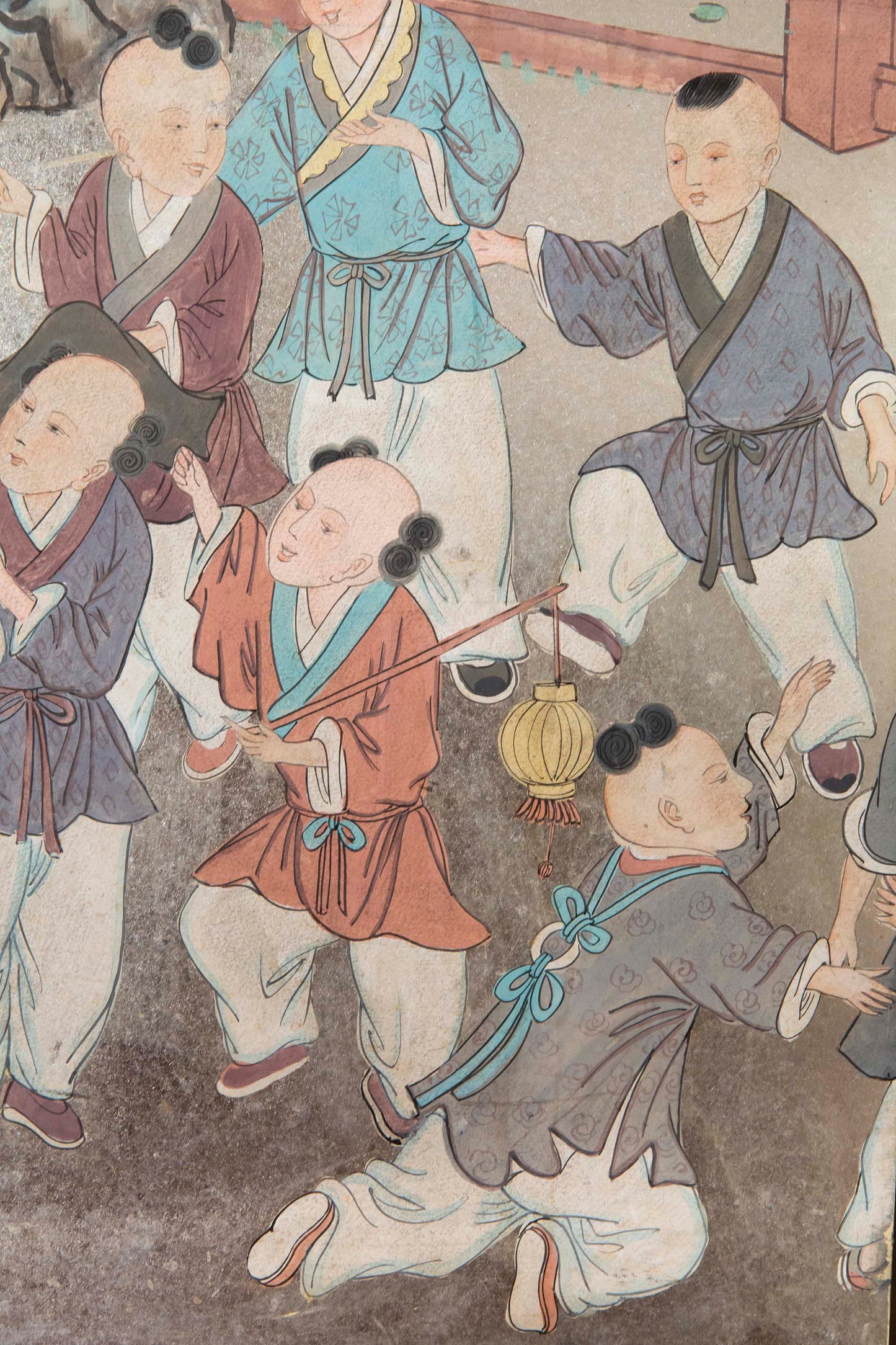 Fine Chinese Silvered and Hand-Painted 'One Hundred Boys' Screen