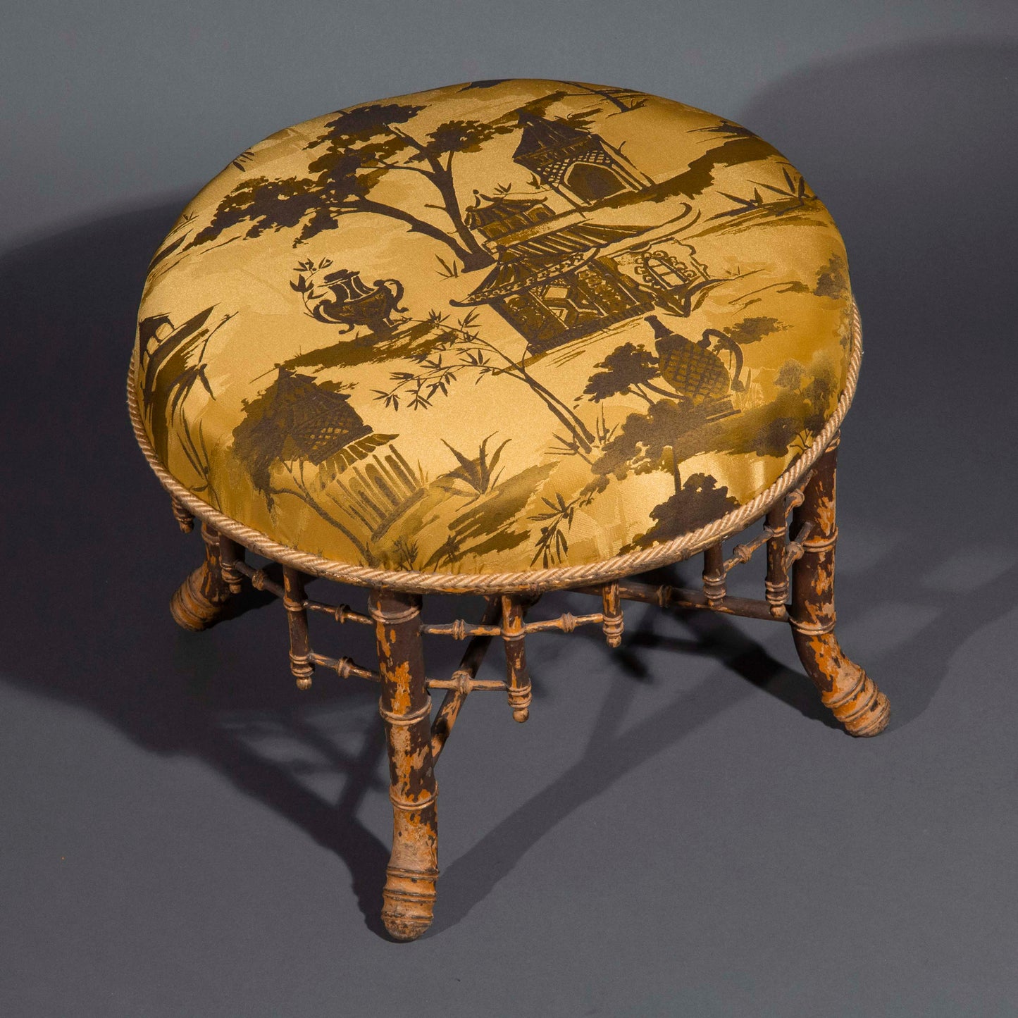 Antique Chinoiserie Faux-Bamboo Stool