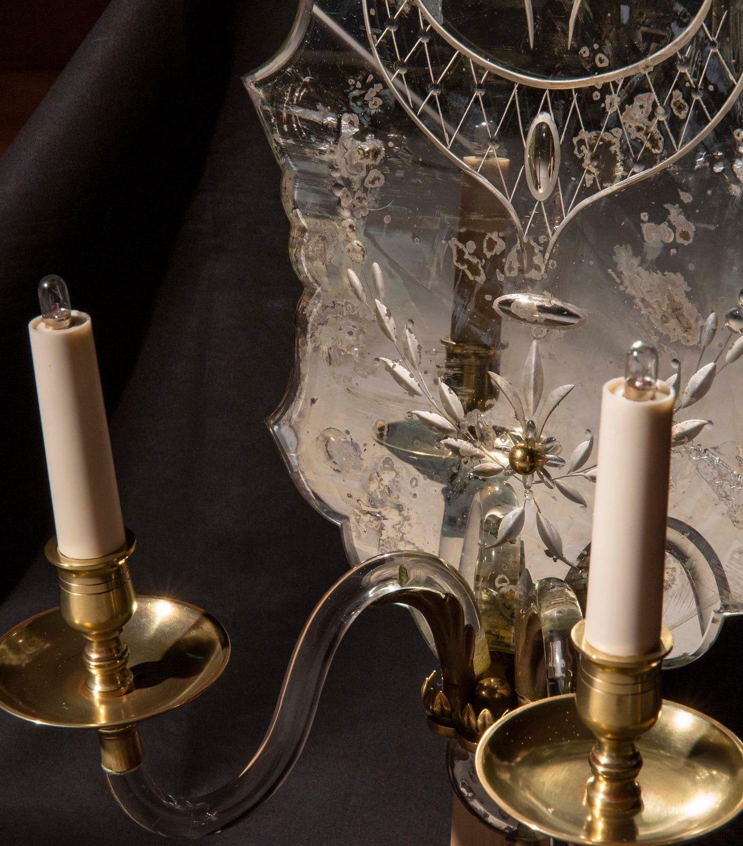 Pair of Etched Mirror Wall Lights