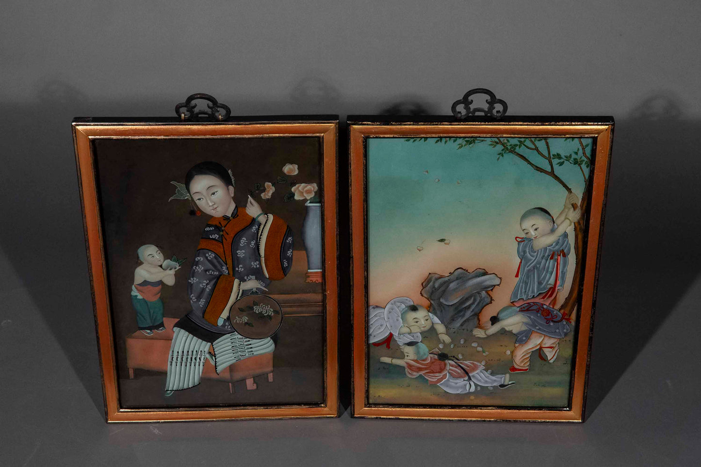 Pair of Early 20th Century Chinese Reverse Glass Paintings
