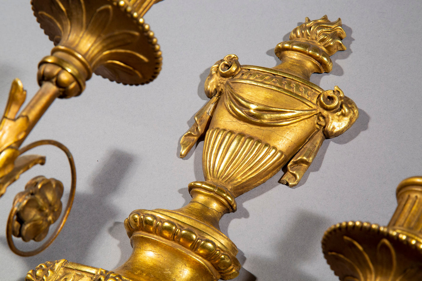 Pair of Robert Adam Style Giltwood Wall Sconces