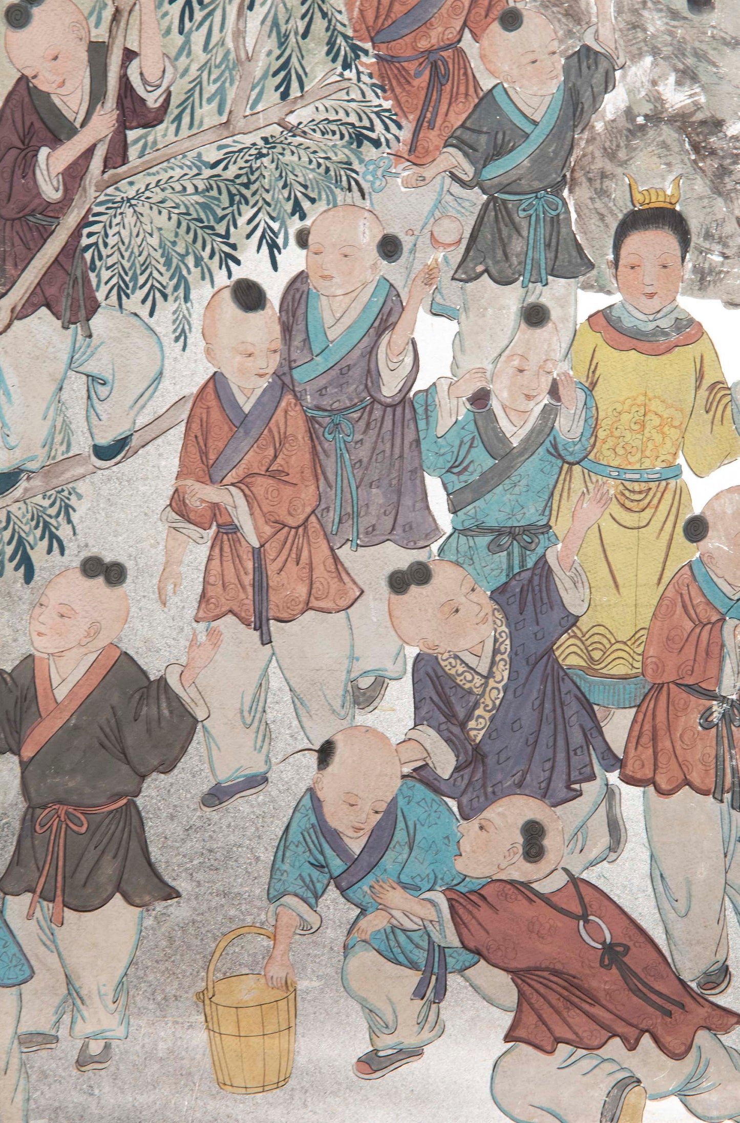 Fine Chinese Silvered and Hand-Painted 'One Hundred Boys' Screen