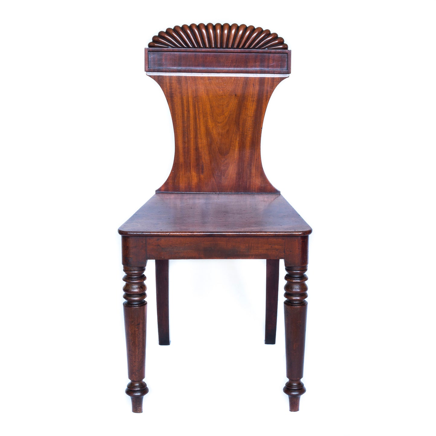 Fine Pair of Regency Figured Mahogany Hall Chairs