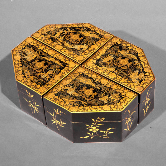 Set of Four Chinese Export Armorial Lacquer Boxes