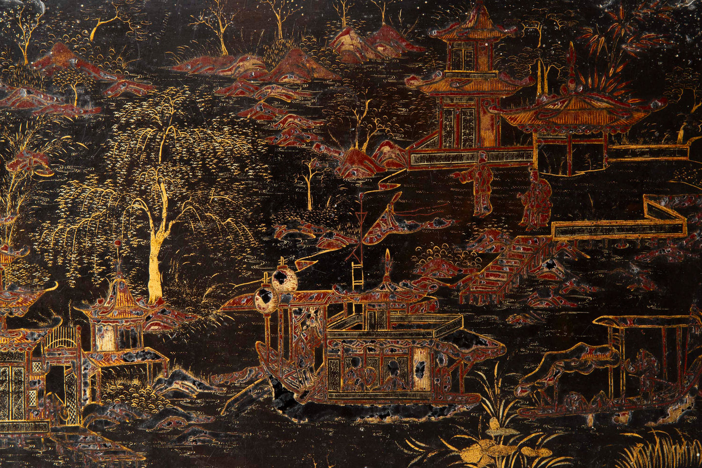 19th Century Chinoiserie Black Lacquer Table Cabinet