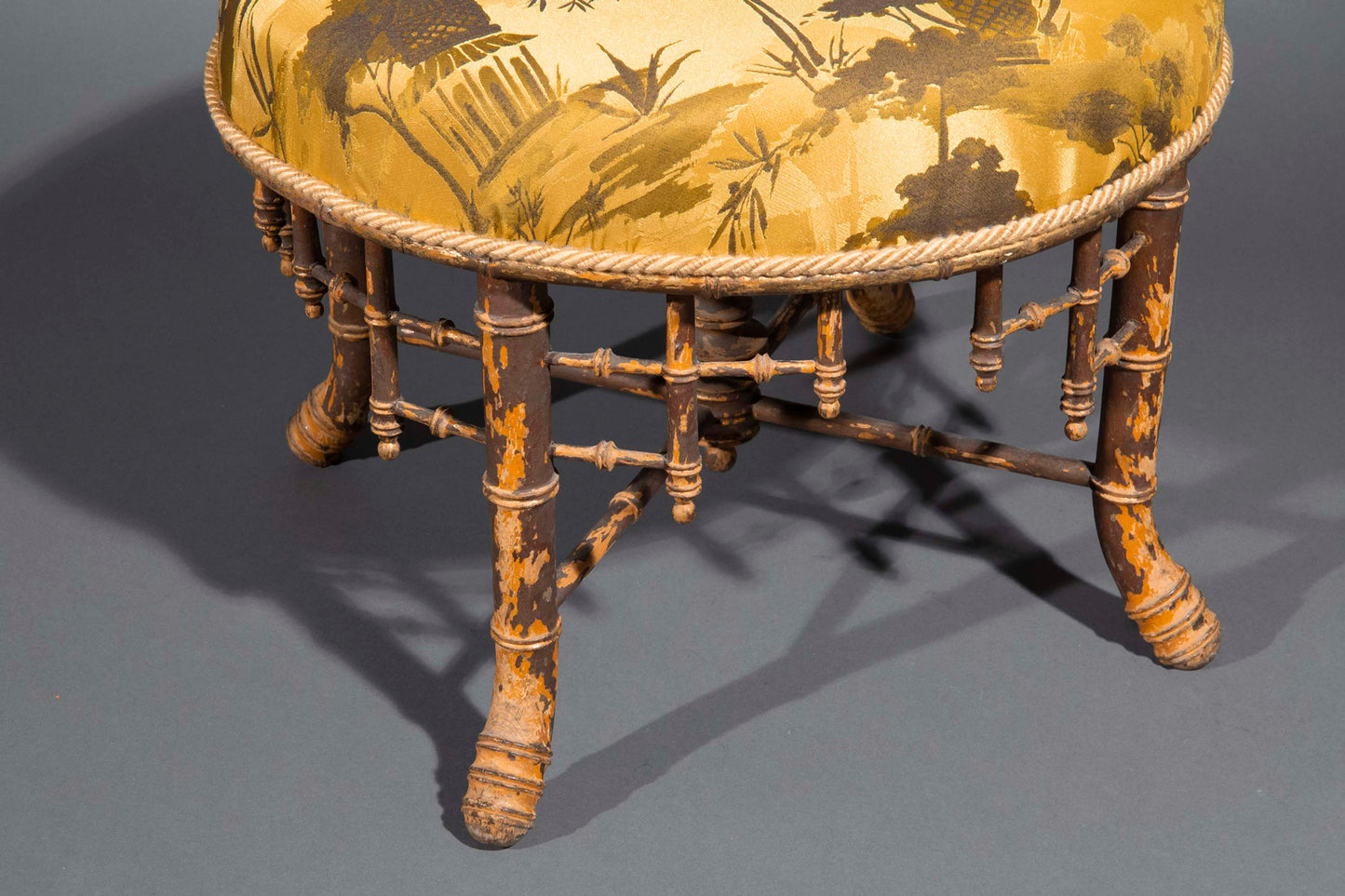 Antique Chinoiserie Faux-Bamboo Stool