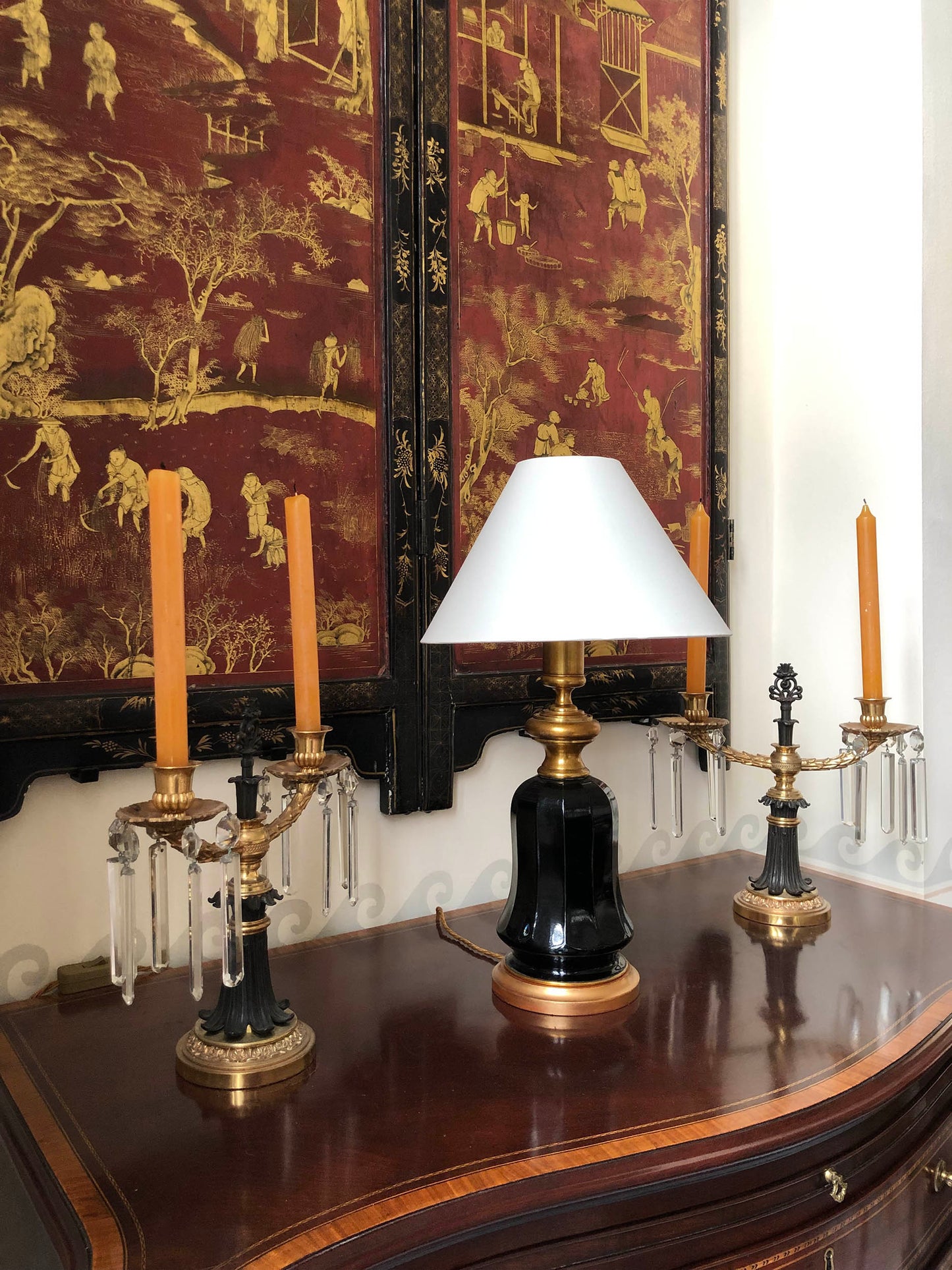 Pair of Regency Ormolu and Patinated Bronze Candelabra