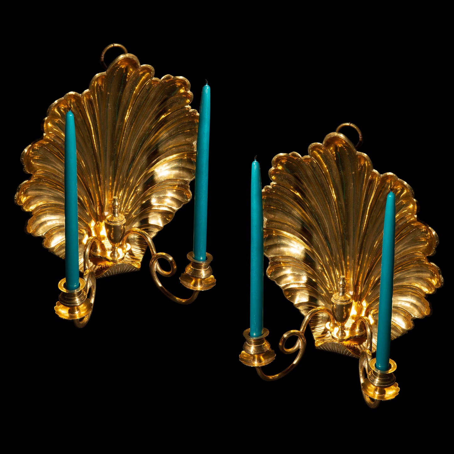 Pair of Scallop Shell Gilt Brass Wall Lights