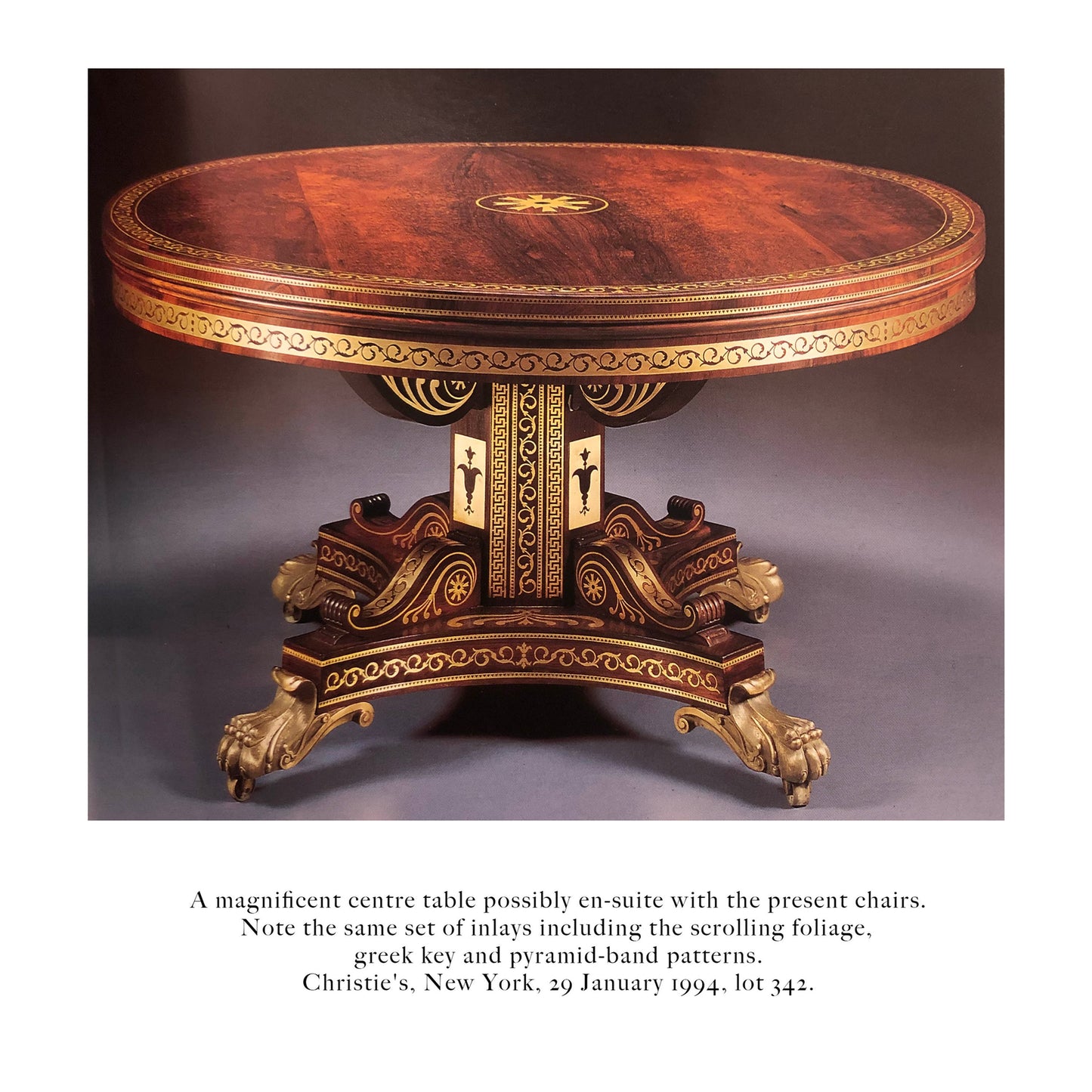 George Oakley: Brass Inlaid Klismos Chairs, Early 19th Century