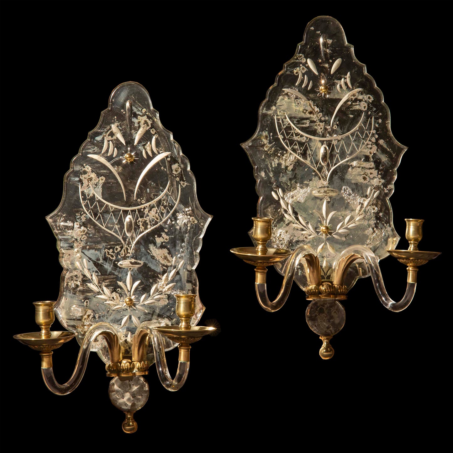 Pair of Etched Mirror Wall Lights