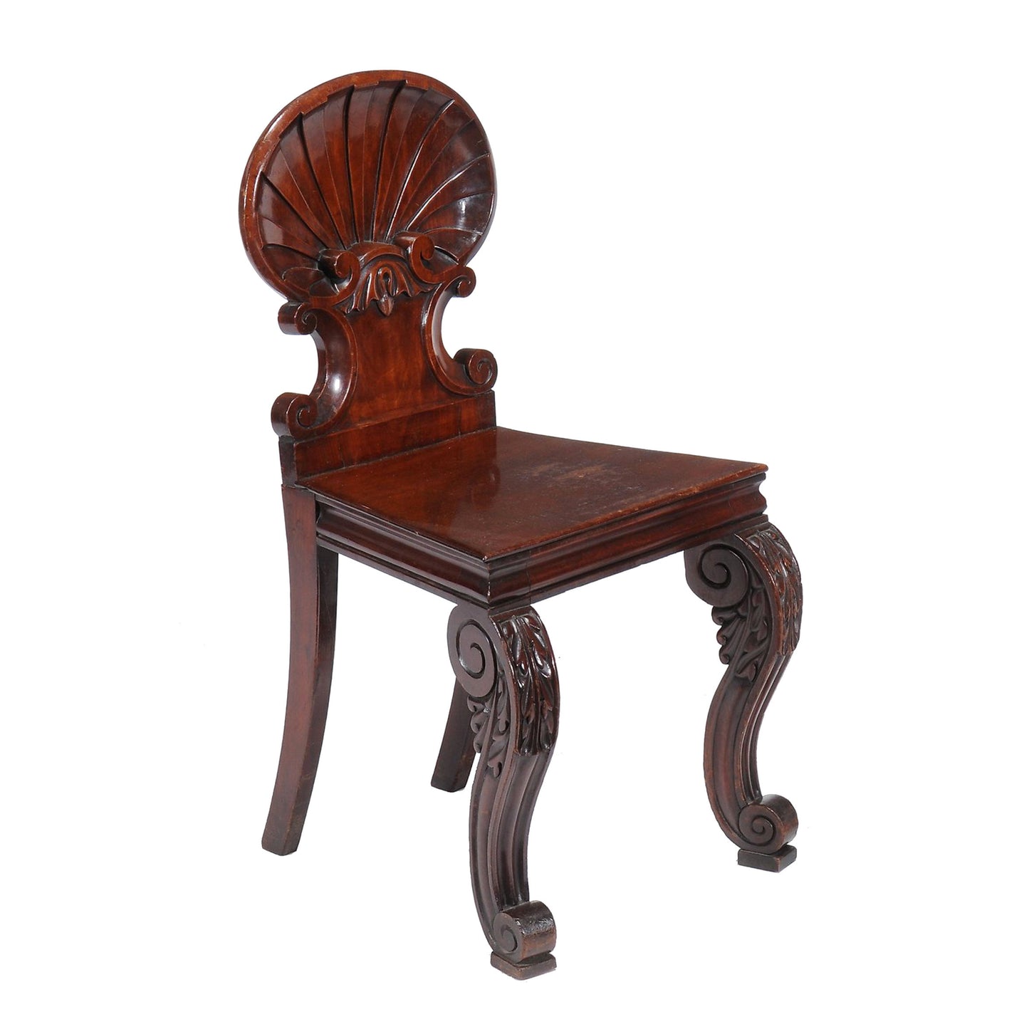 Rare Pair of Regency Scallop Back Hall Chairs