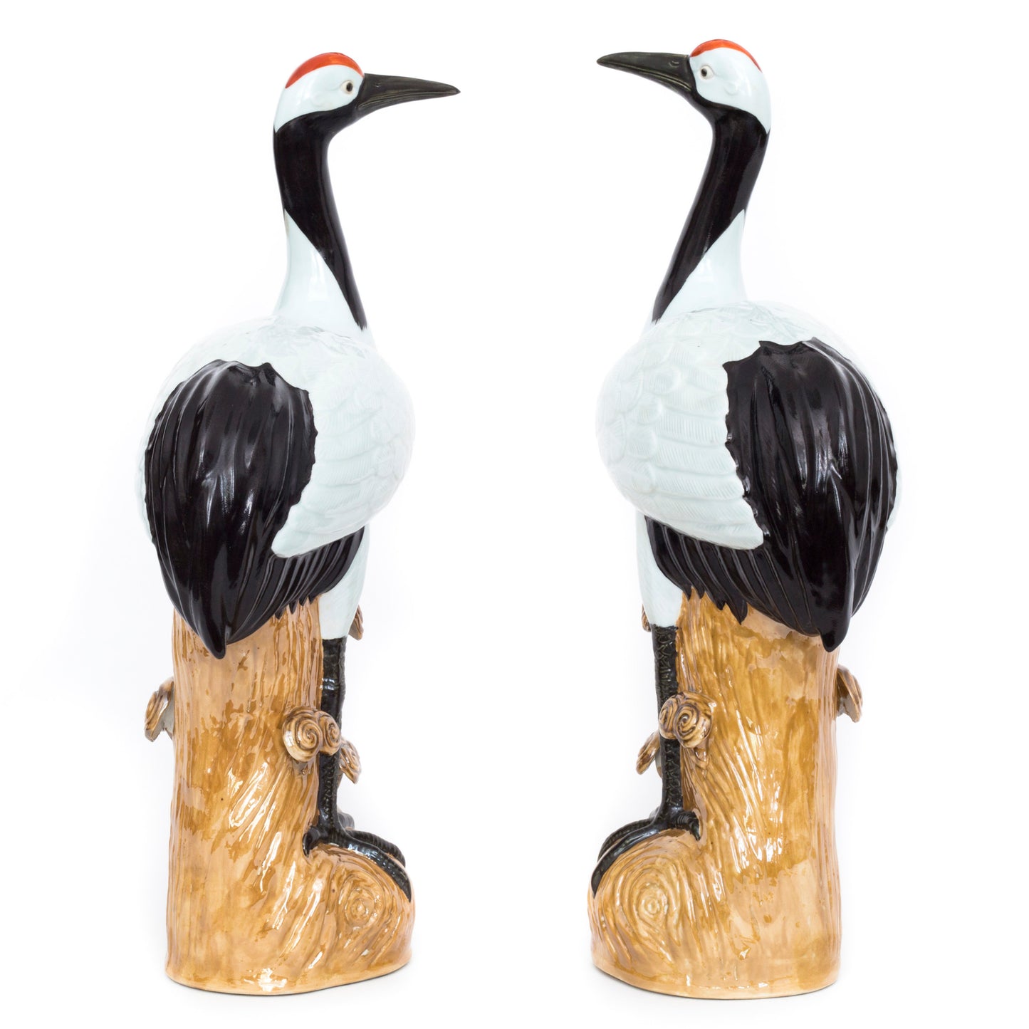 Massive Pair Of Chinese Republican Porcelain Glazed Cranes