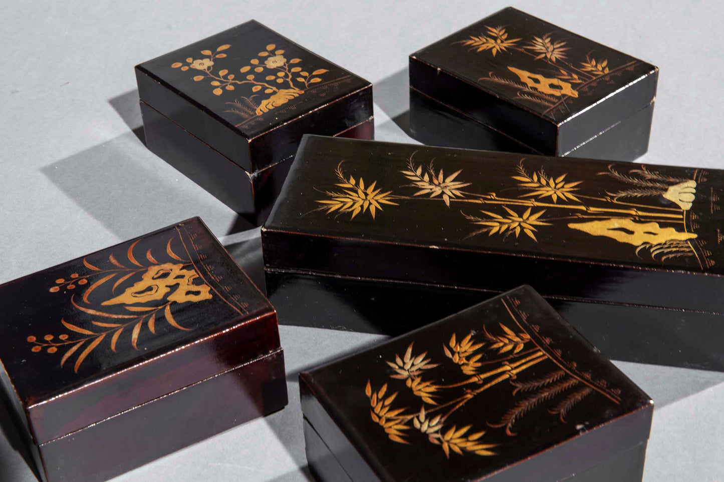 Set of Five Chinese Export Lacquer Boxes