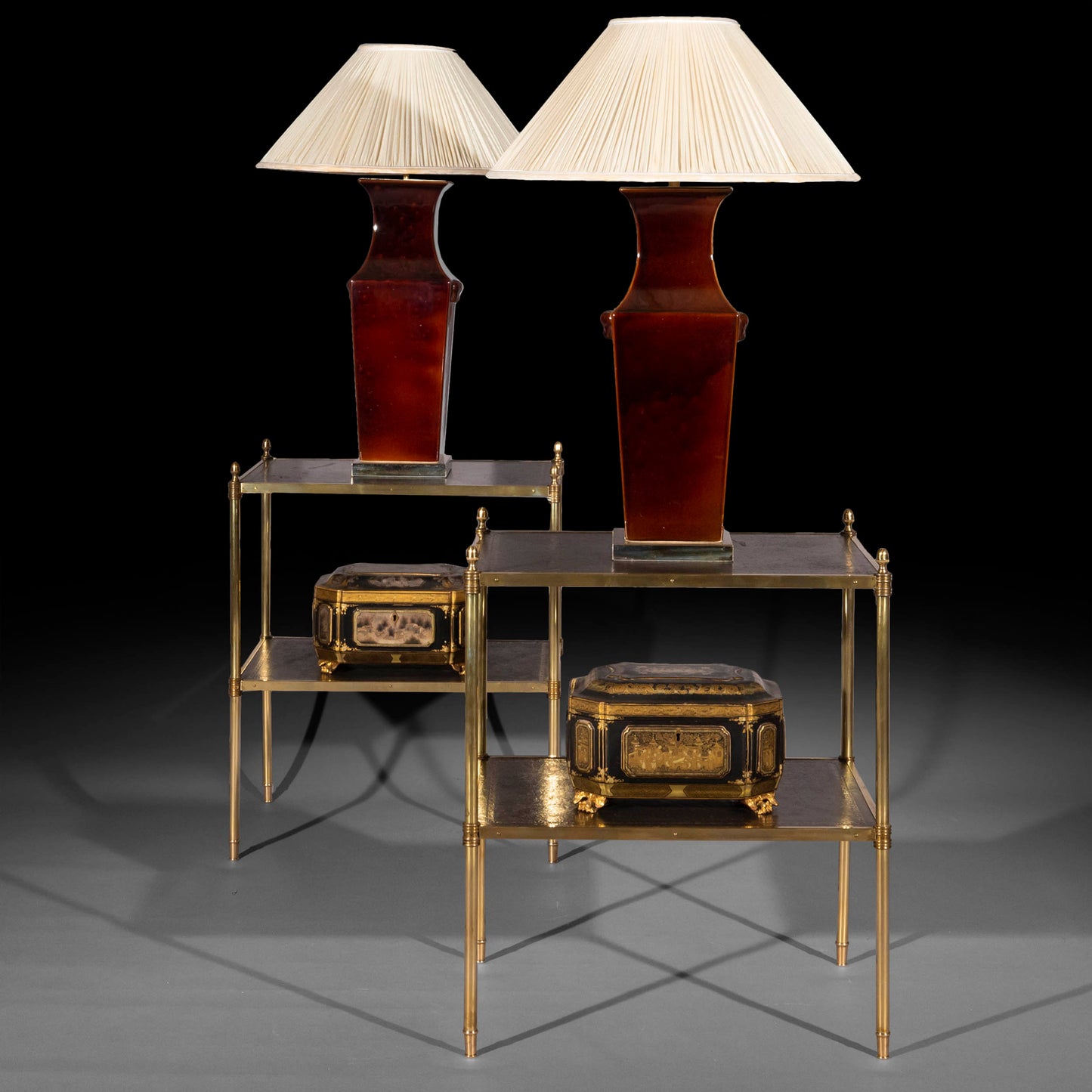Pair of Sang de Boeuf Ceramic Vase Lamps