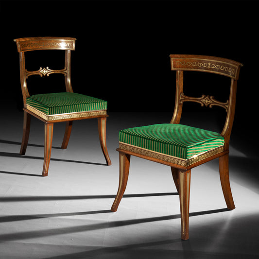 A Pair of Regency Brass Inlaid Klismos Chairs