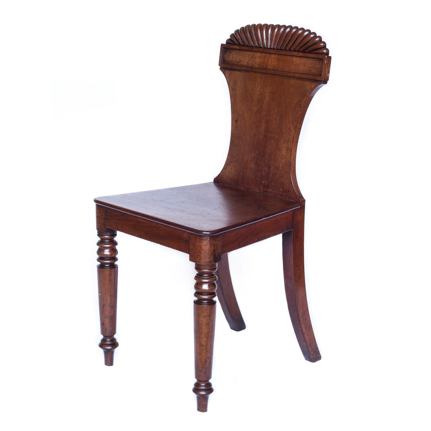 Fine Pair of Regency Figured Mahogany Hall Chairs