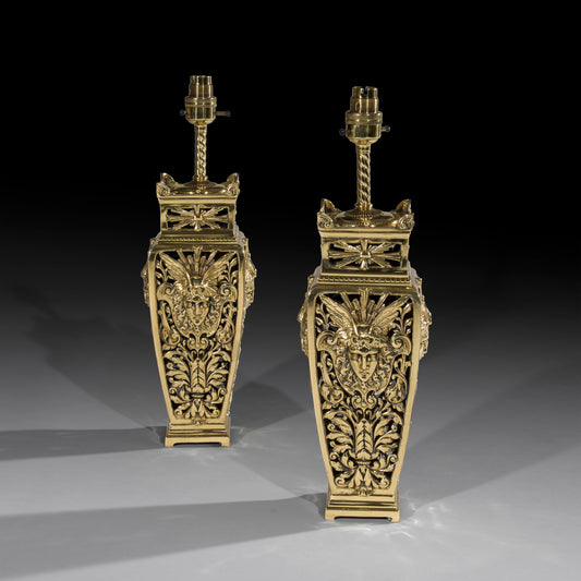 Fine Pair of Belle Epoque Brass Table Lamps