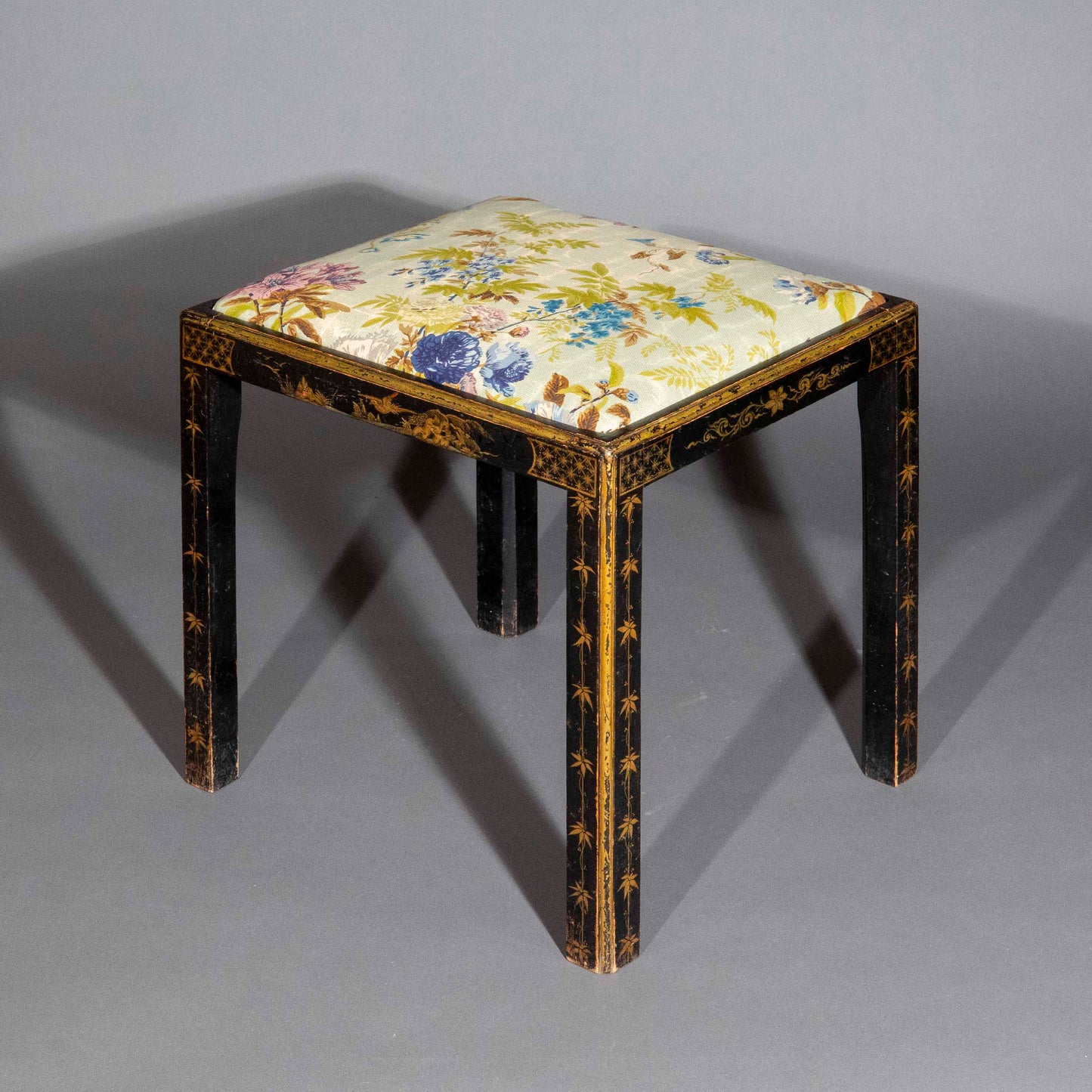 Early 20th Century Black Lacquer Chinoiserie Stool