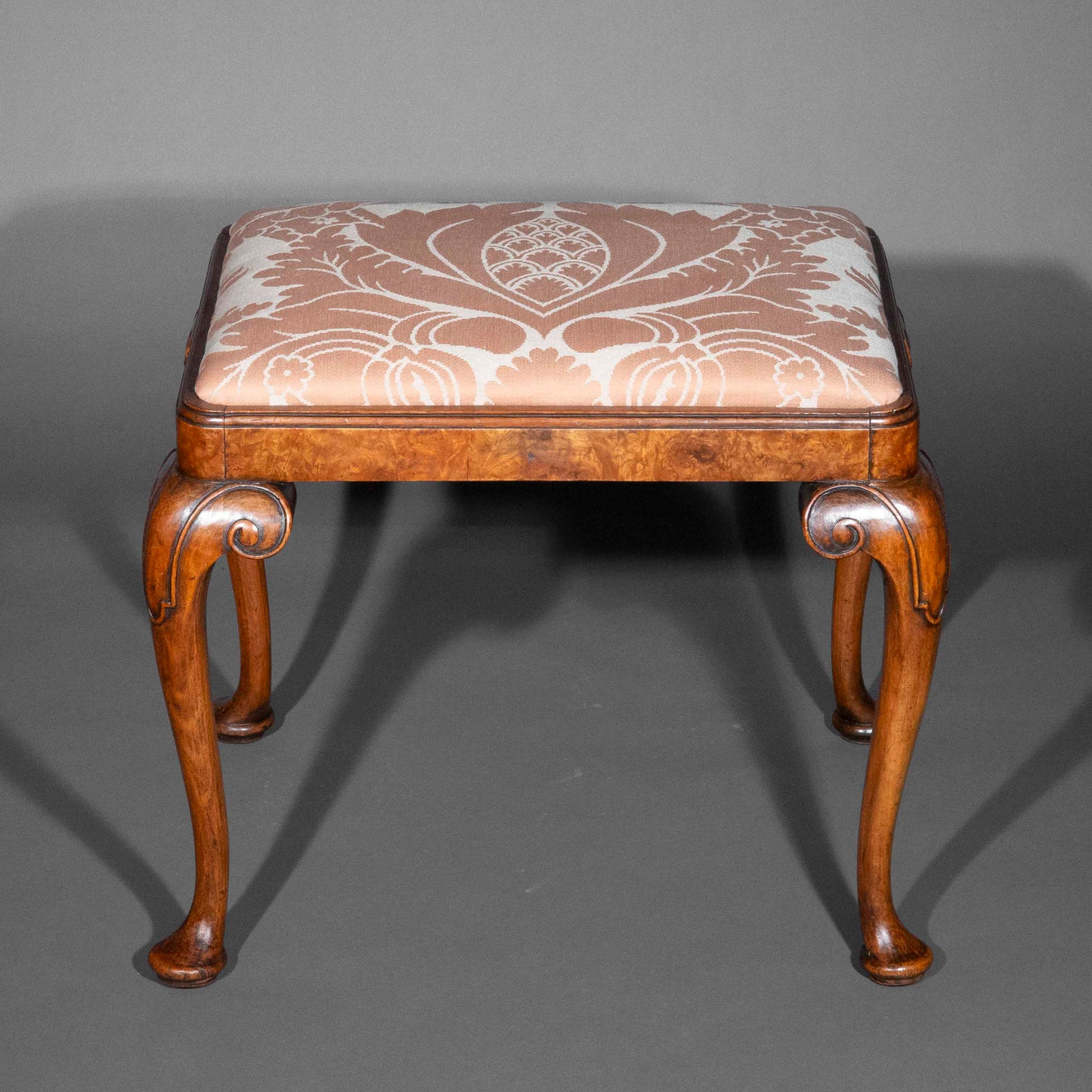 Early 20th Century Queen Anne Style Burr Walnut Stool