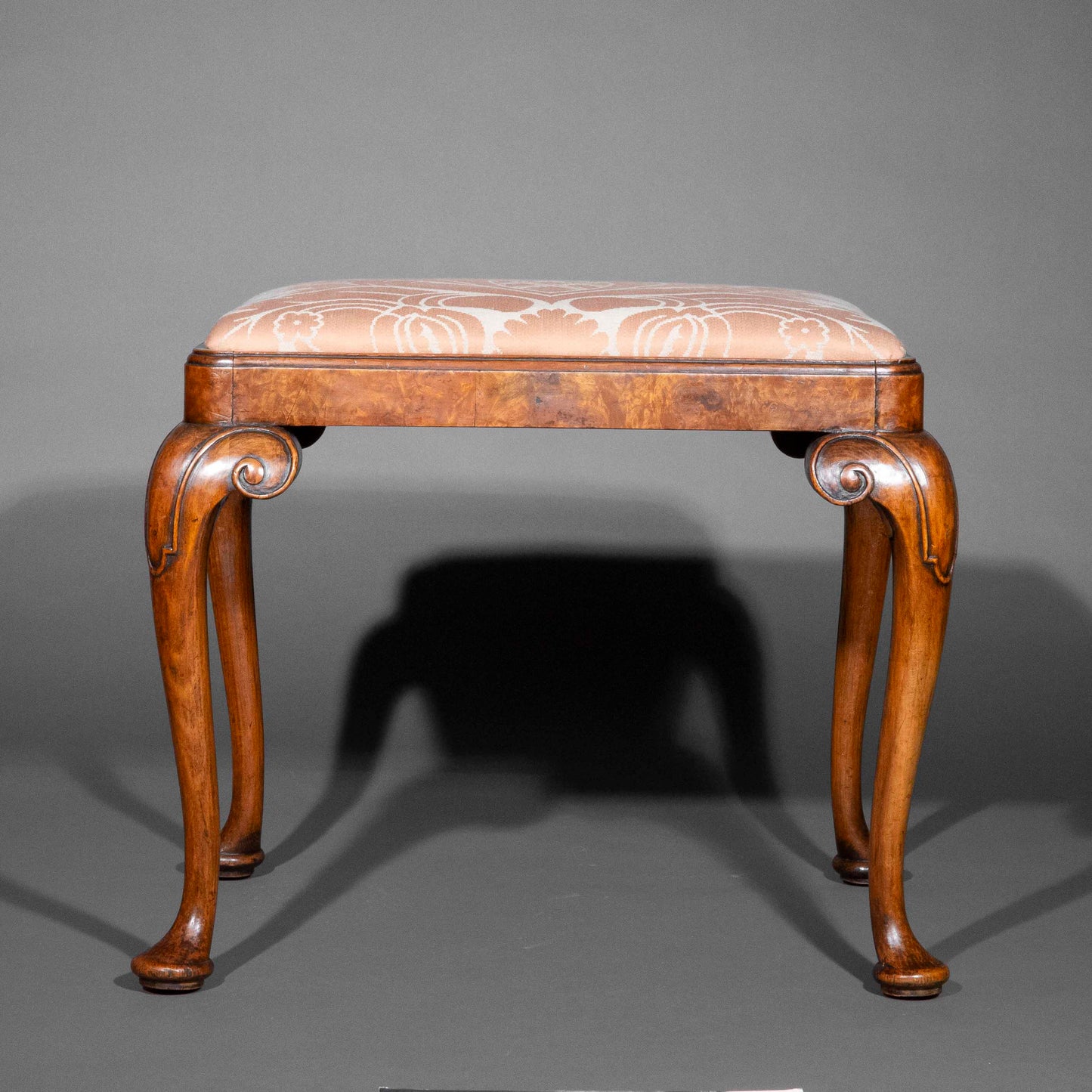 Early 20th Century Queen Anne Style Burr Walnut Stool