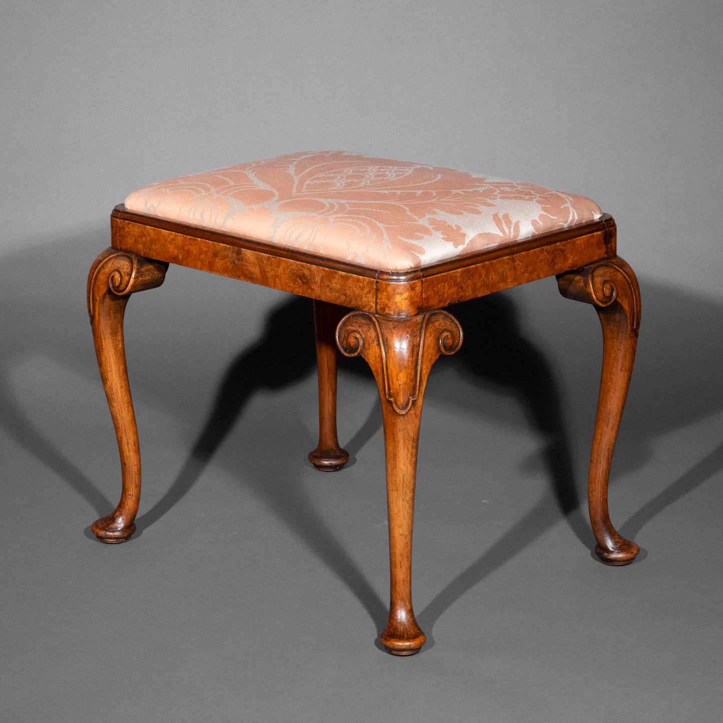 Early 20th Century Queen Anne Style Burr Walnut Stool