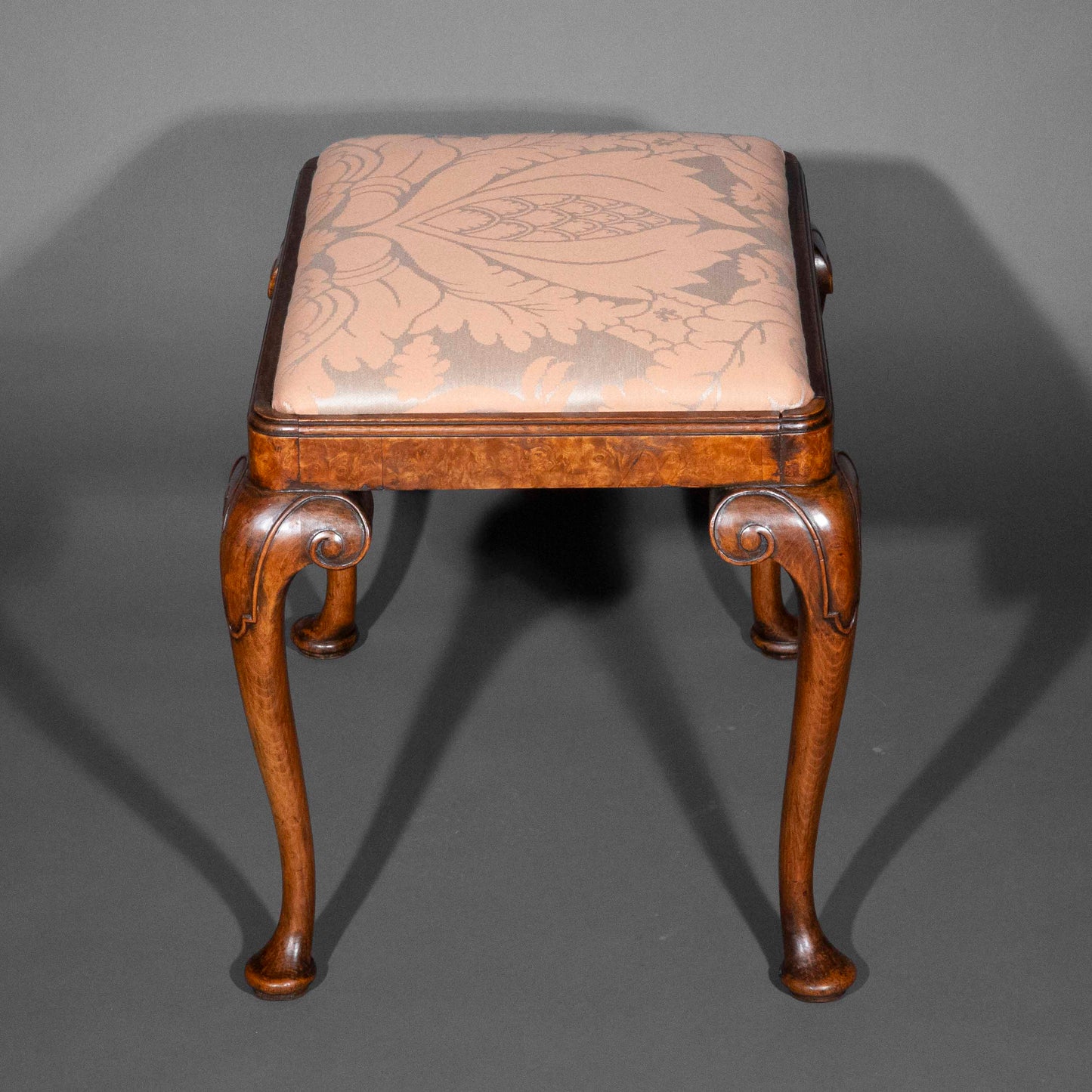 Early 20th Century Queen Anne Style Burr Walnut Stool