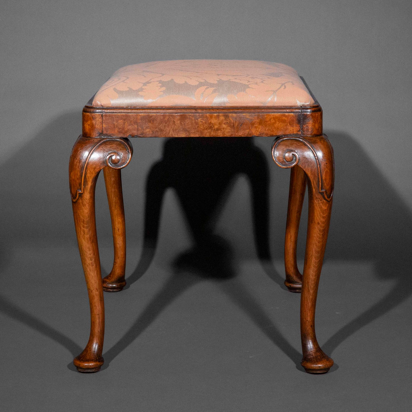 Early 20th Century Queen Anne Style Burr Walnut Stool