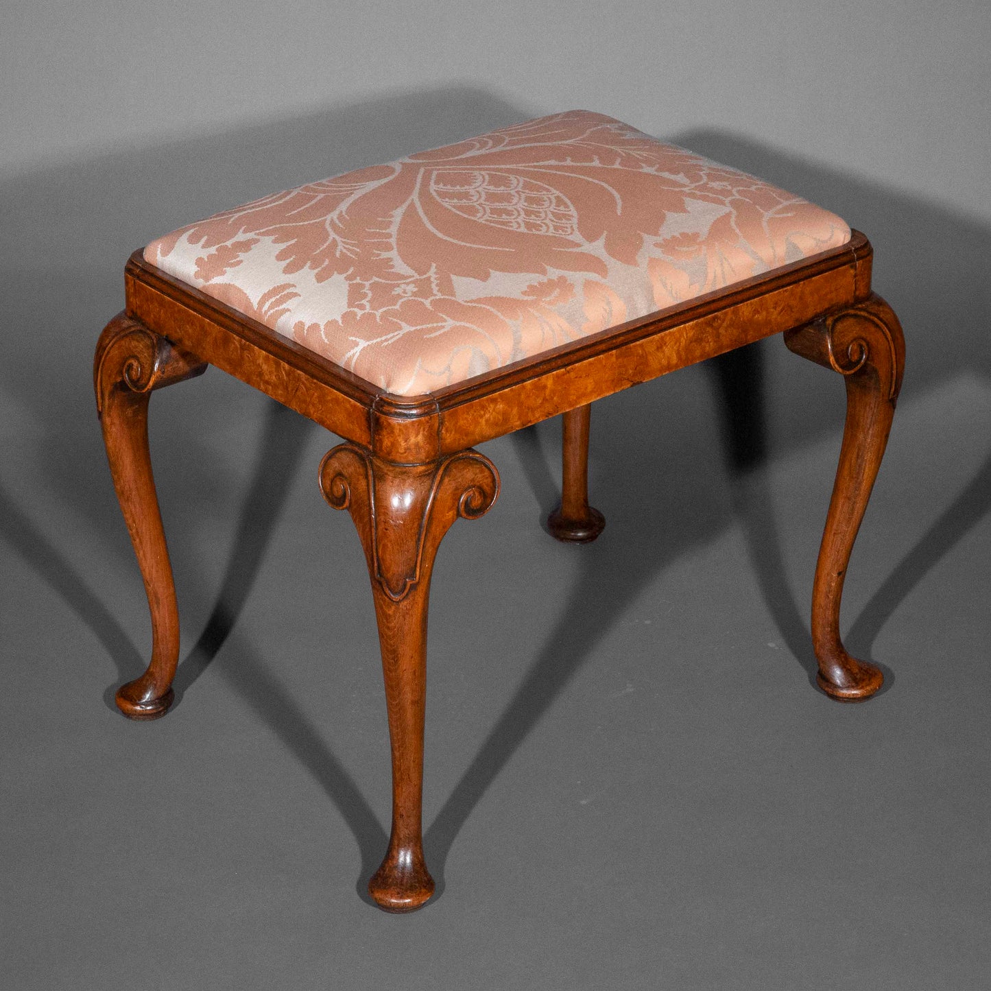 Early 20th Century Queen Anne Style Burr Walnut Stool