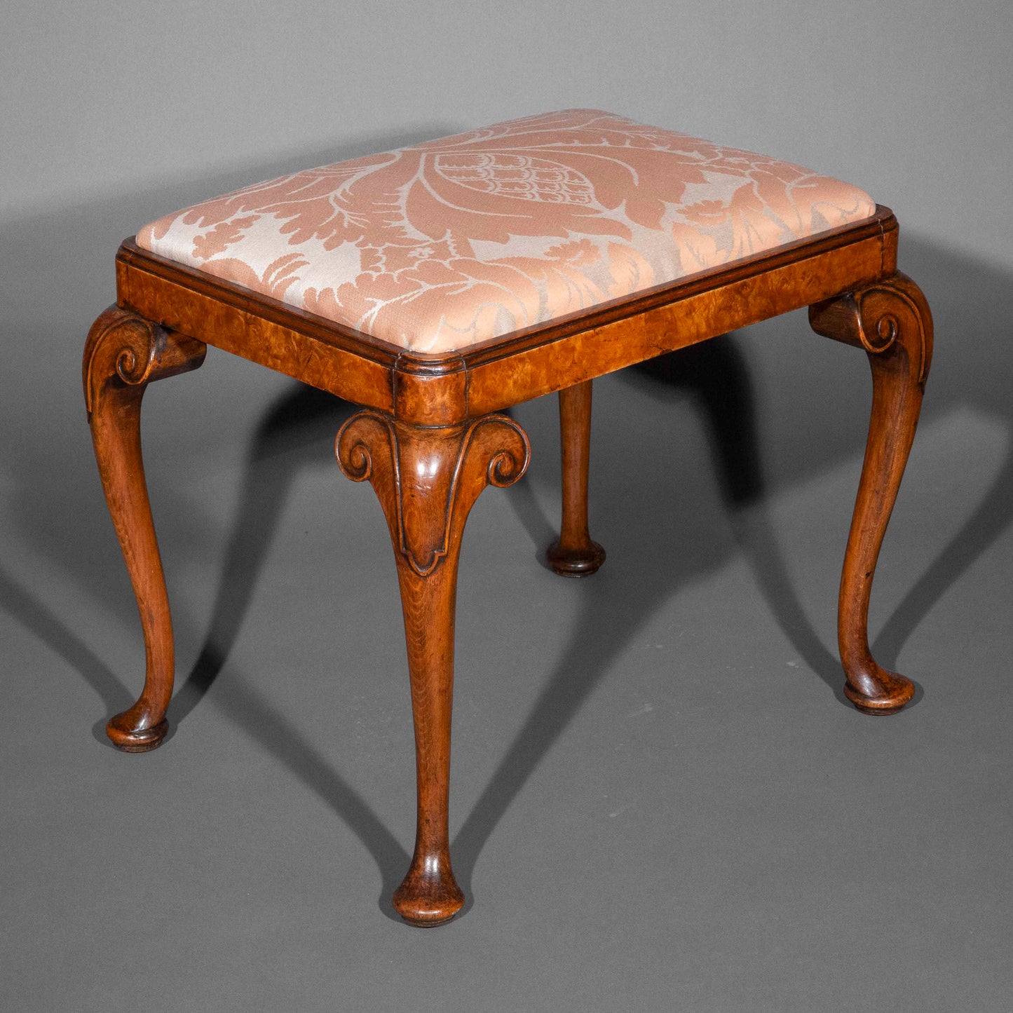 Early 20th Century Queen Anne Style Burr Walnut Stool